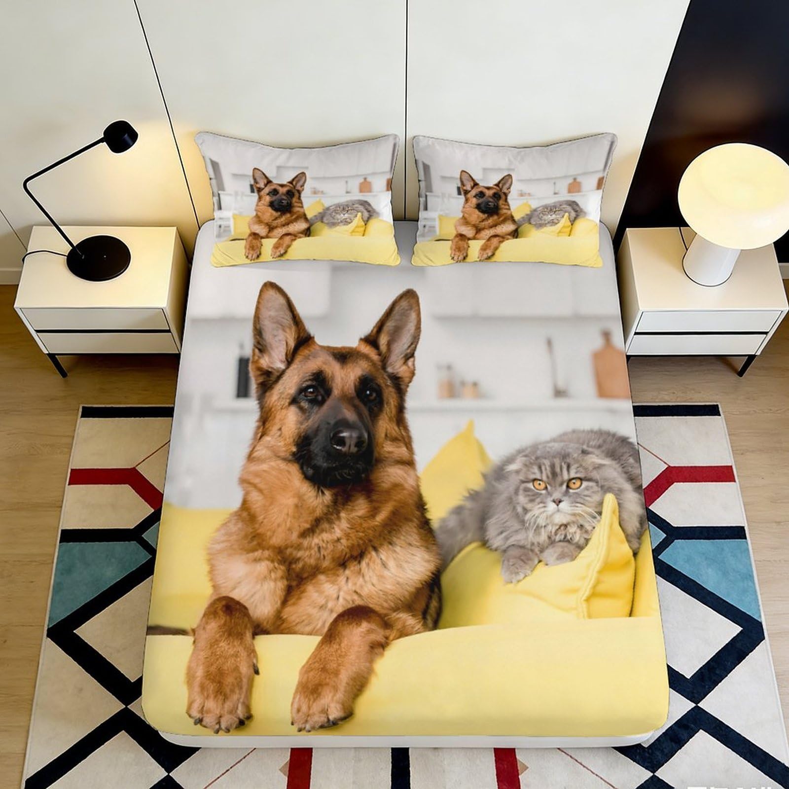 3D Printed German Shepherd Dog Fitted Sheet Microfiber Soft Cat Pattern Mattress Cover Bedroom Dorm Decor 120x200cm 200x200x25cm