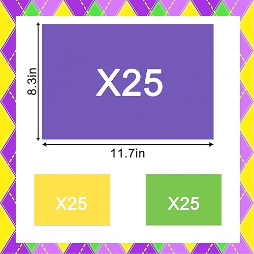 Miniatura 2 de 75 piezas de cartulina con temática de Mardi Gras, papel grueso, cartulina amarilla, morado, verde, cartulina para hacer tarjetas de Mardi Gras,