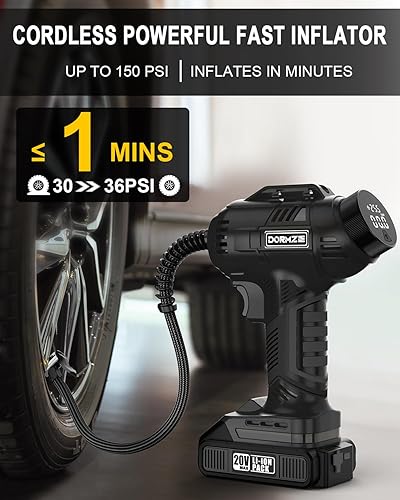 Miniatura 2 de Inflador de neumáticos, compresor de aire portátil, bomba de aire de mano de 150 PSI para neumáticos de automóvil con batería recargable de 20 V,