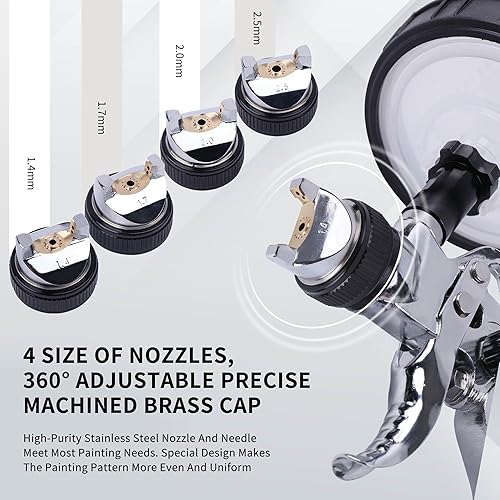 Miniatura 2 de HVLP - Pistola de pintura con 4 boquillas de 1.41.72.00.098 in y regulador de compresor de aire, 10 vasos de pintura desechables de 20.3 fl oz, kit