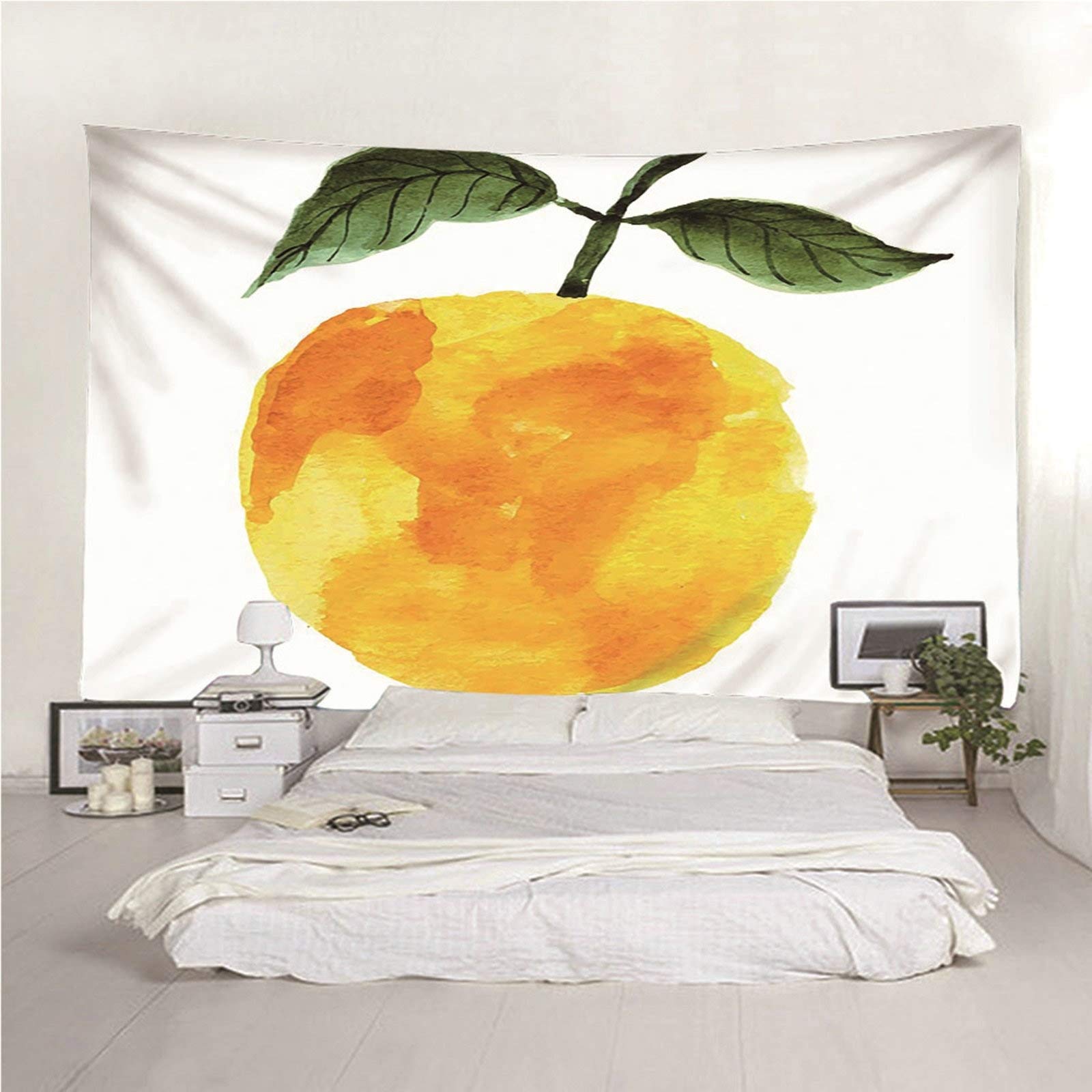 Aeici Tela Pared Playa, Tapiz Decoracion Tapiz de Pared Naranja con Hoja Tapiz- Naranja Verde, 200x200CM