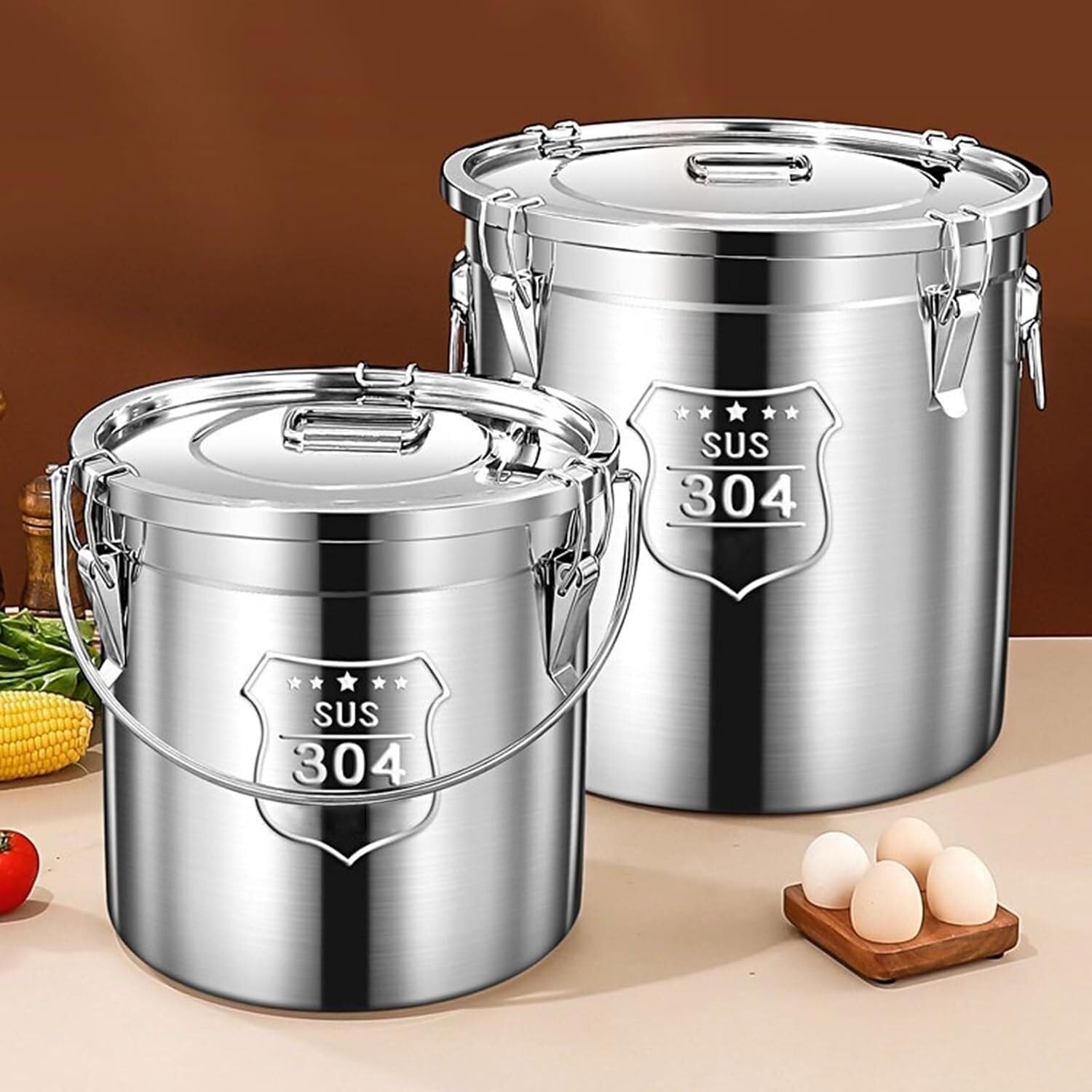 Contenitore ermetico Inox con Coperchio per Farina di Riso e Latte | Acciaio alimentare 304, guarnizione ermetica in silicone, barattolo da cucina impilabile e facile da pulire