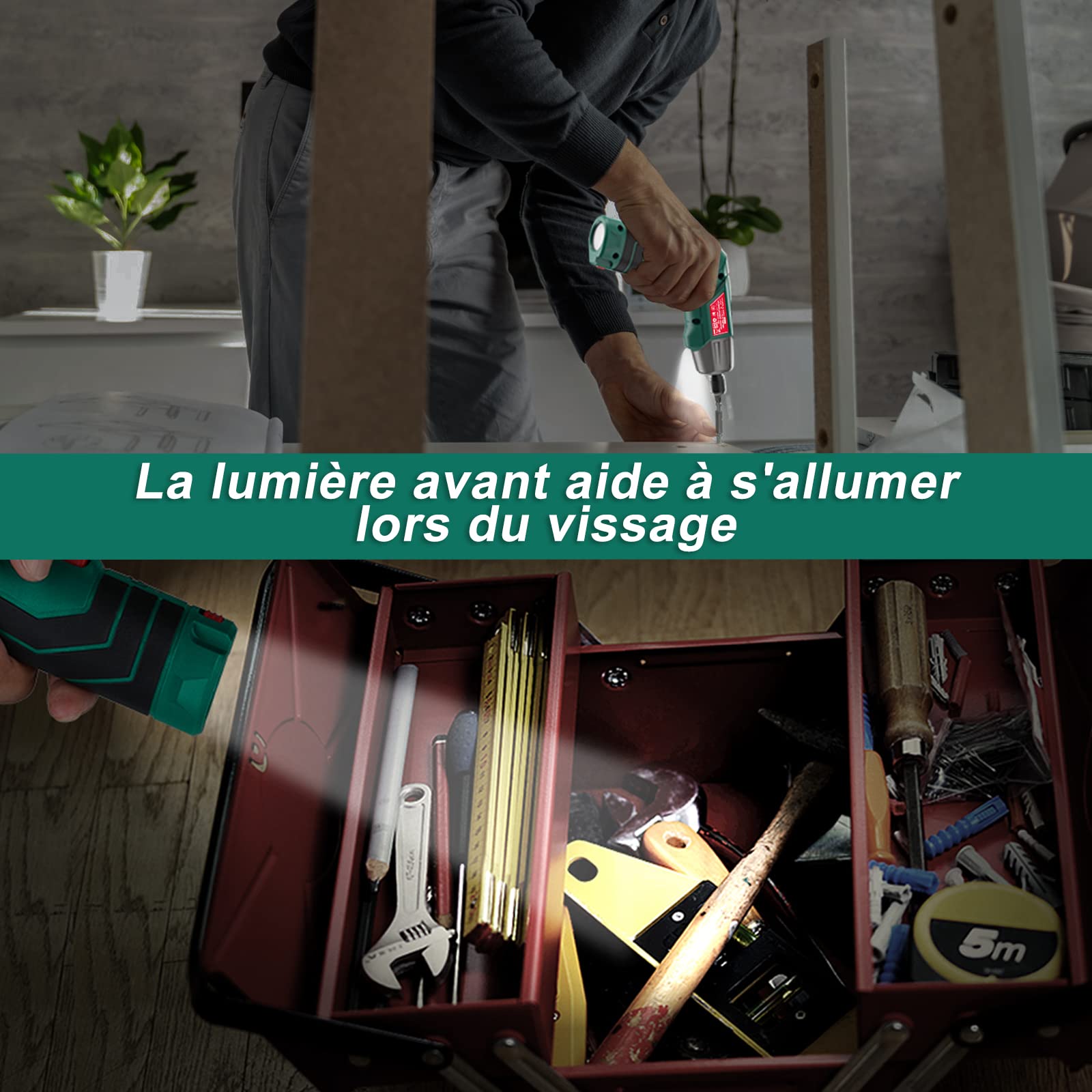 HYCHIKA Visseuse Sans Fil 6Nm, Visseuse Devisseuse sans Fil 2.0Ah 3.6V Avec 35 Accessoires, Lampe LED, Câble USB et Boîte de Rangement, Pour la Réparation et le Bricolage