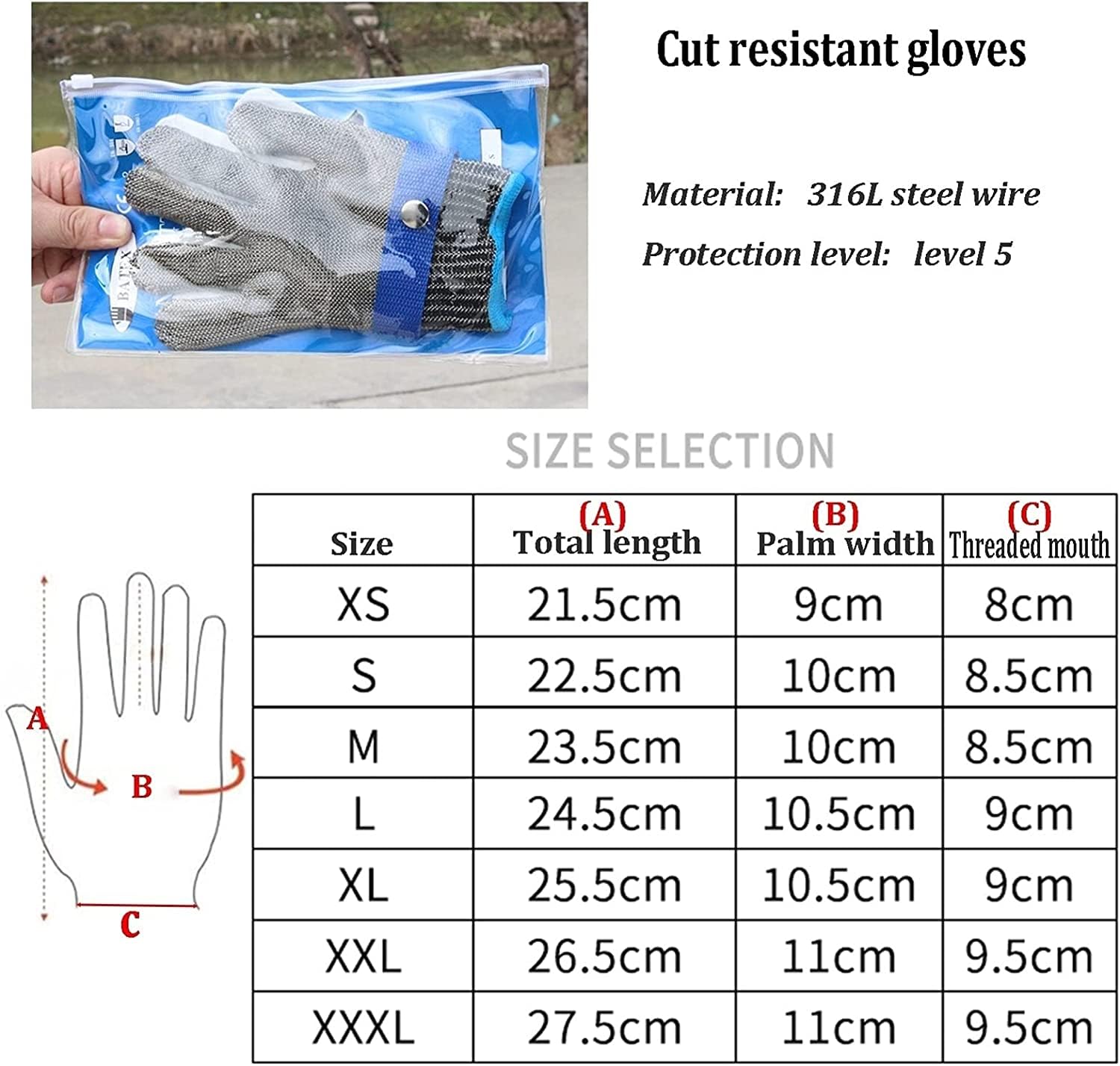 Gants anti-coupures Gants résistants aux coupures, protection de niveau de sécurité 5 de qualité alimentaire, Gants de travail de sécurité for la coupe de verre de boucherie de cuisine(6pcs,S)