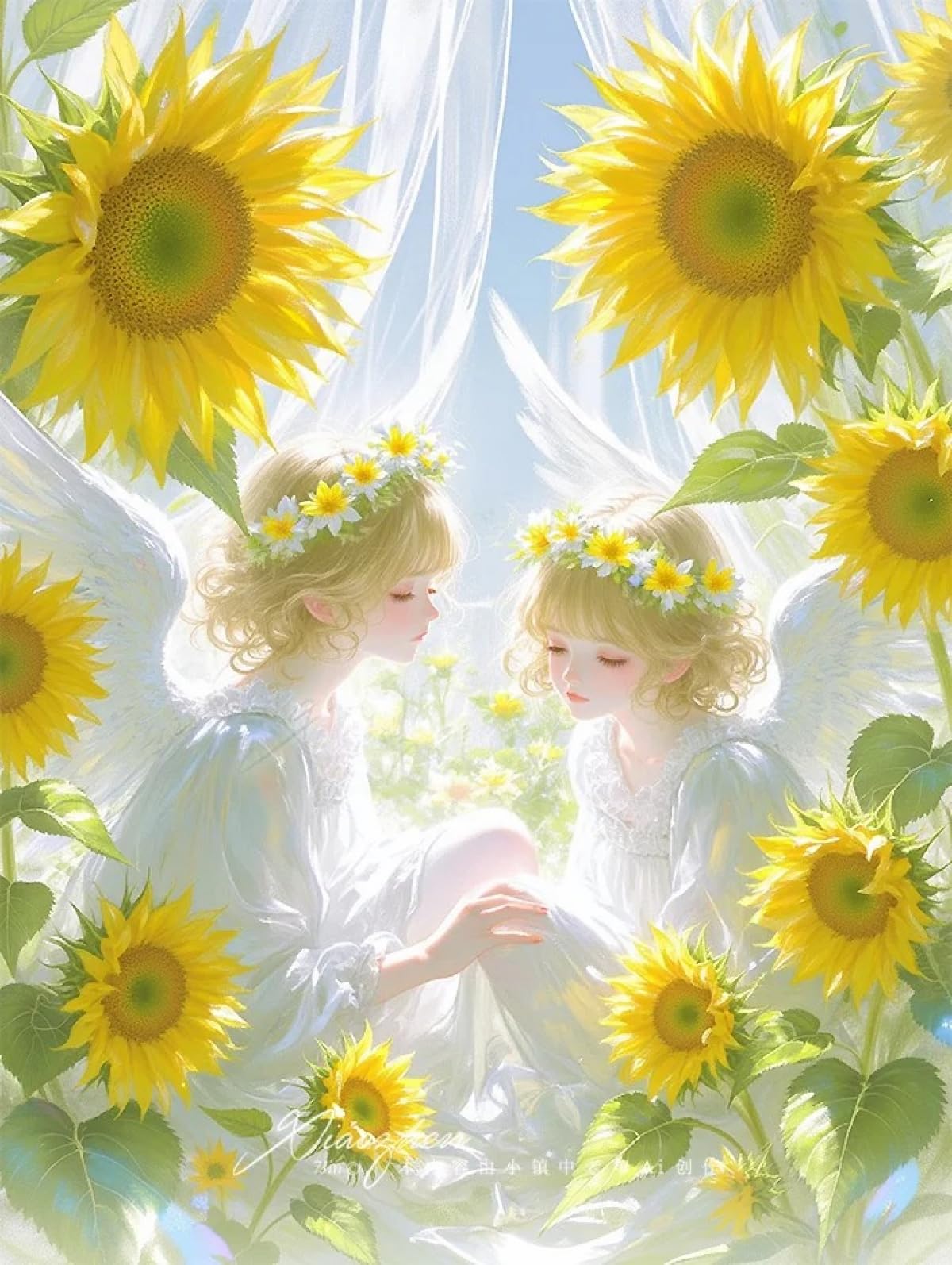 Rkflgew E Diy Seed Bead Mbroidery Kits Anim Angel And Sunflower Diy Mbroidery Beads Printed 9Ct Cross Stitch Kit Needlework Set Hom Art Decor 30X40cm