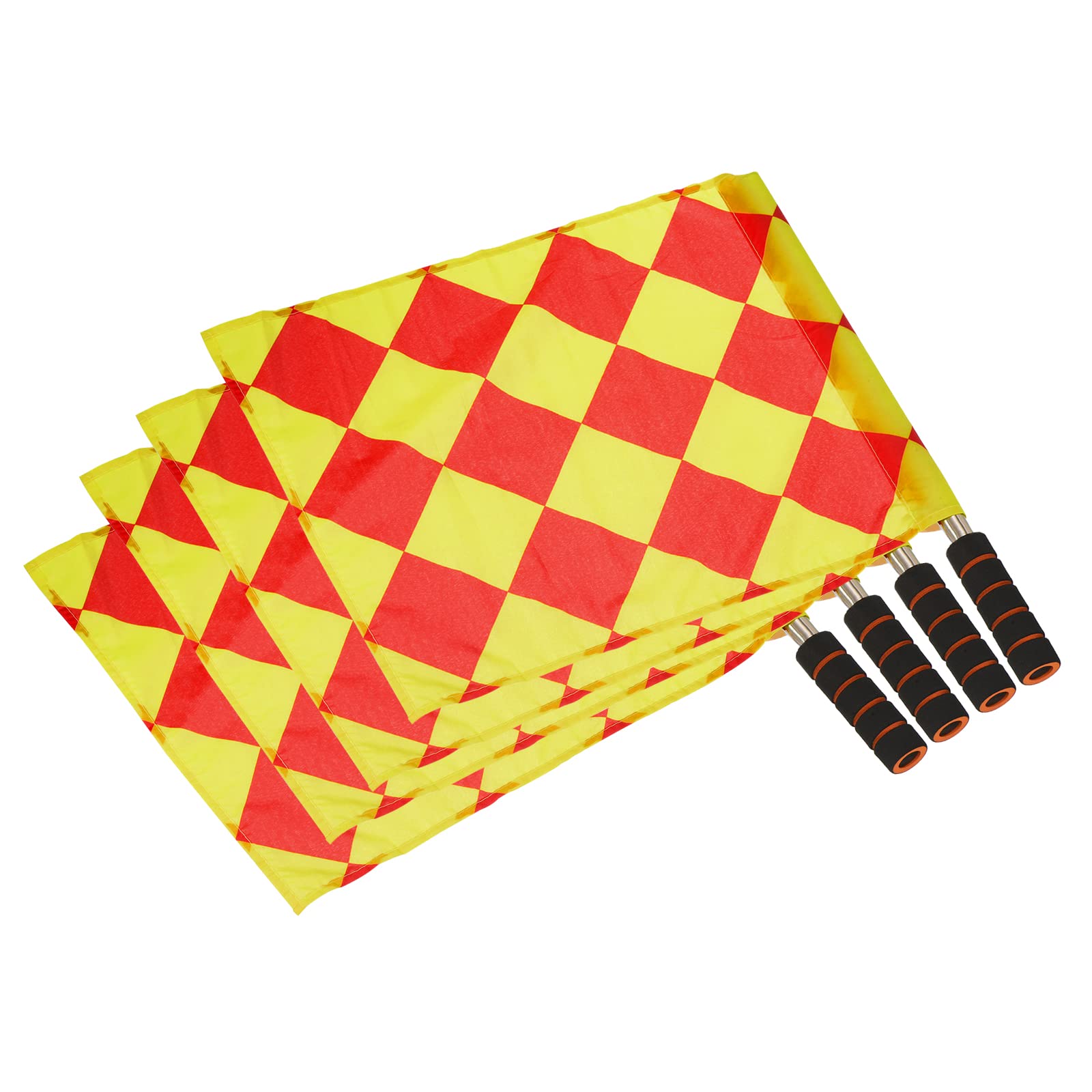 PATIKIL Referee Flag, 4 Pack Stainless Steel Pole Sponge Handle for Football Soccer Track and Field Sports Linesman Command Hand Signal, Diamond Checkered