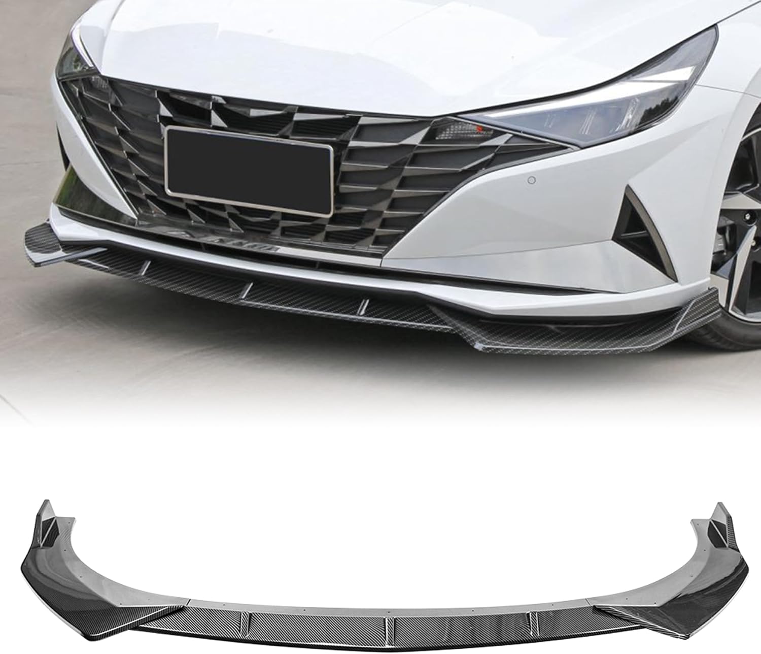 Carbon Fiber Look Front Lip Spoiler Compatible with 2021–2023 Hyundai Elantra Sedan Front Bumper Lip, Front Spoiler Exterior Body Kit