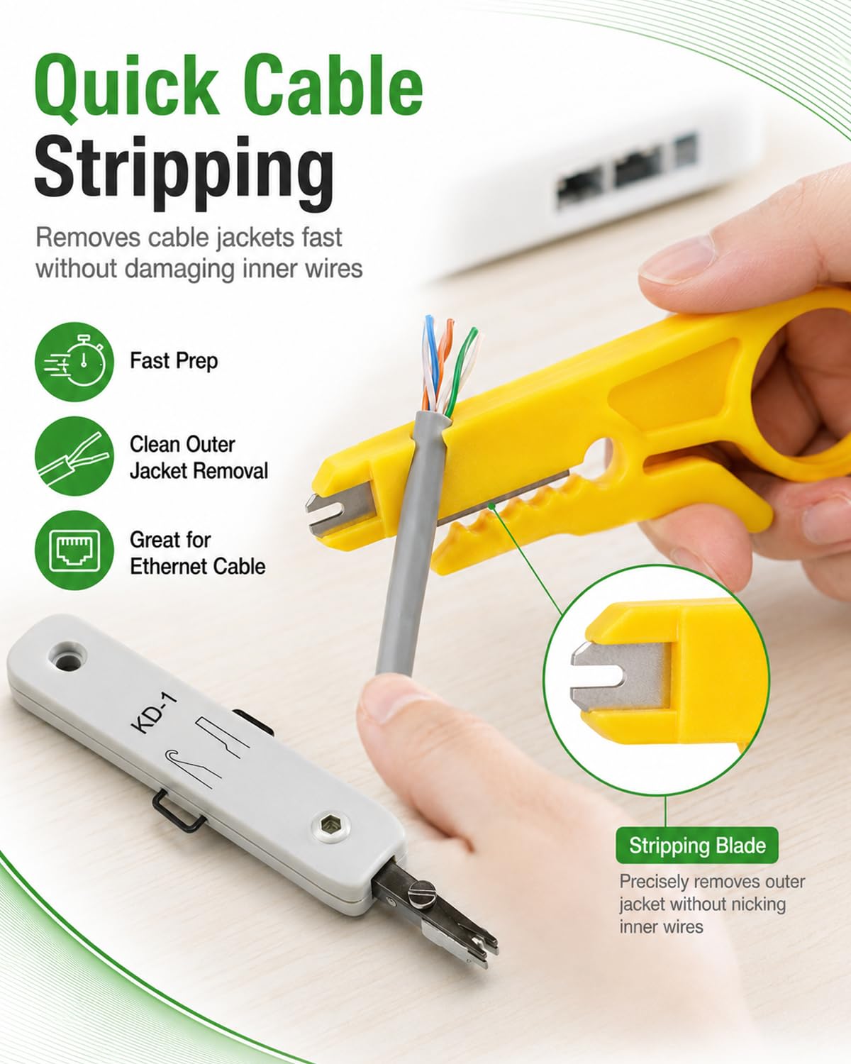 Strumento Punch Down Attrezzo Pinza Crimpatrice di Impatto con Mini Spellafili, per Prese di Rete, Attrezzo Inseritore, Pinza Crimpatrice di Impatto, Fissaggio Alimentazione Rete