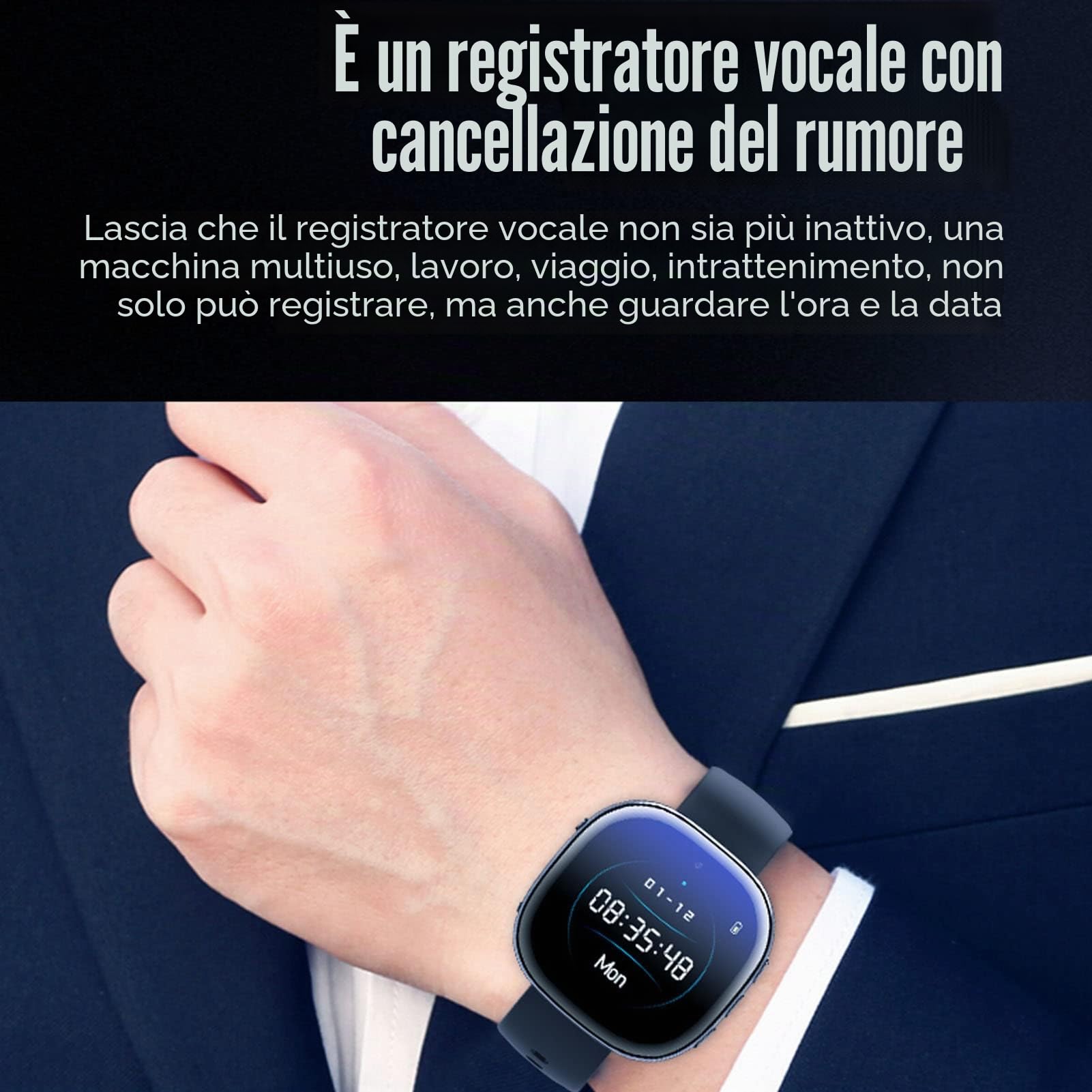 flexman Smart Watch, Registratore Video Digitale HD 1080P Smartwatch con Pulsante di Registrazione, Riduzione del Rumore Ai Orologio Registratore Intelligente Ad Attivazione Vocale (32G)