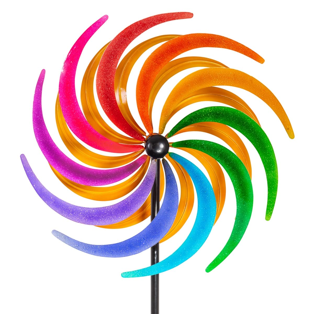 CIM Metalowy wiatrak XL – Kinetic Spinner 60 cm – koło sierpowe – wymiary: Ø 60 cm wysokość całkowita: 195 cm – odporna na warunki atmosferyczne – malowana proszkowo – wyjątkowa dekoracja ogrodowa