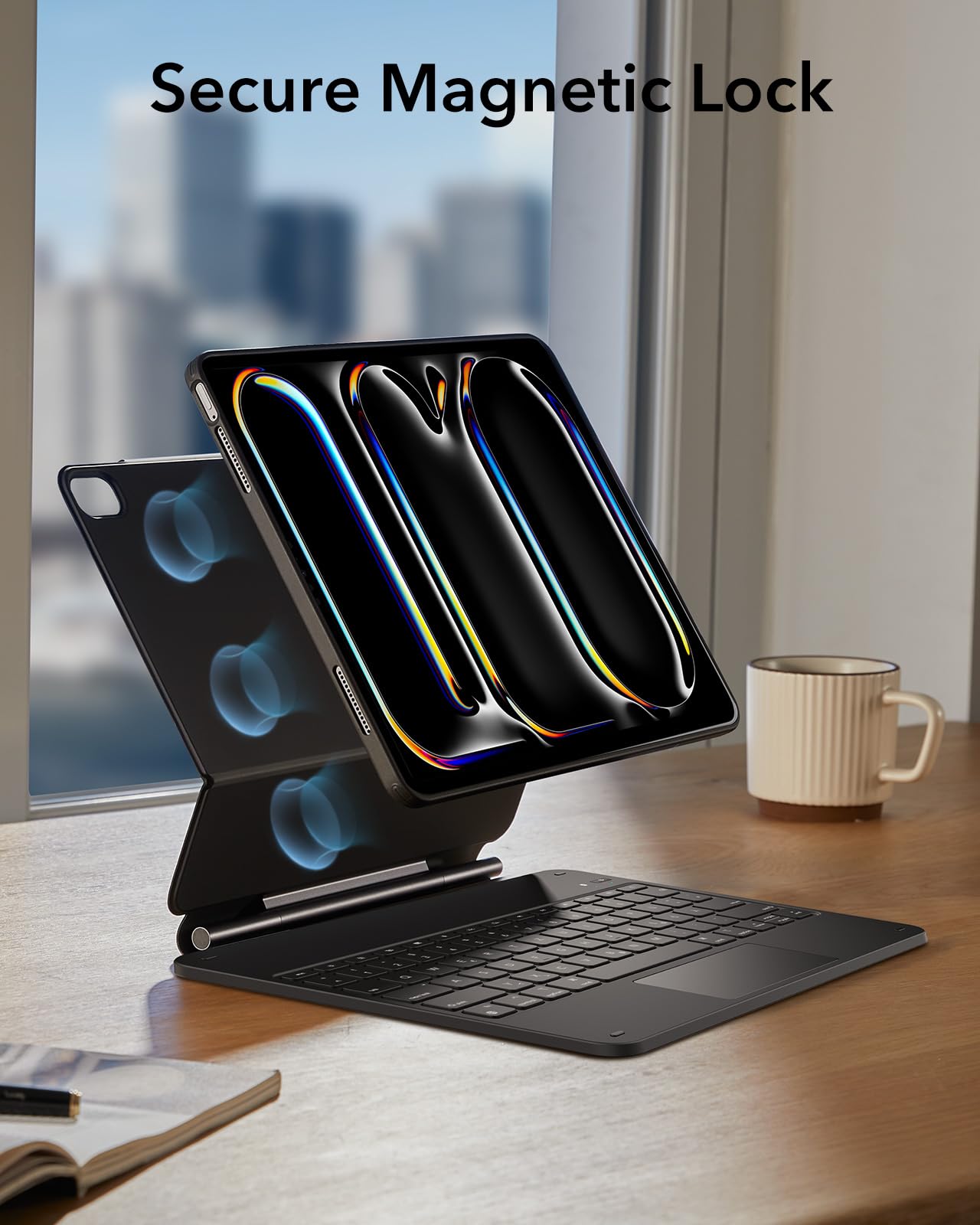 ESR 【Upgraded】 iPad Pro 13 Zoll (M5/M4, 2025/2024) Hülle mit Tastatur, Tastaturhülle mit Einzustellendem Magnetständer, Hoch-/Erhöhter Modus, Abnehmbare Schutzhülle, Rebound 360 Serie, Schwarz
