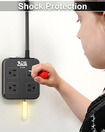 Miniatura 4 de Regleta de alimentación para exteriores resistente a la intemperie, impermeable con 4 salidas anchas con 3 puertos USB, cable de extensión de 6 pies