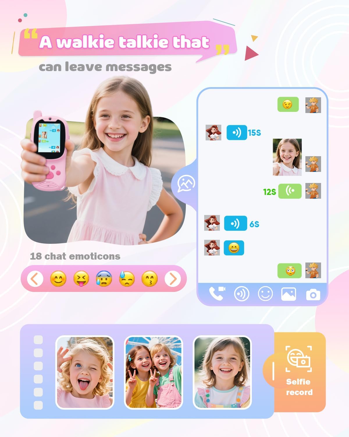 Video walkie talkies for Kids,2 Pack Rechargeable Kids Walkie Talkies can Send Messages,Christmas Birthday Gifts for Kid Age 3-12,Portable Toddler Toy for 4 5 6 7 8 9 Year Old Girls Boys Pink