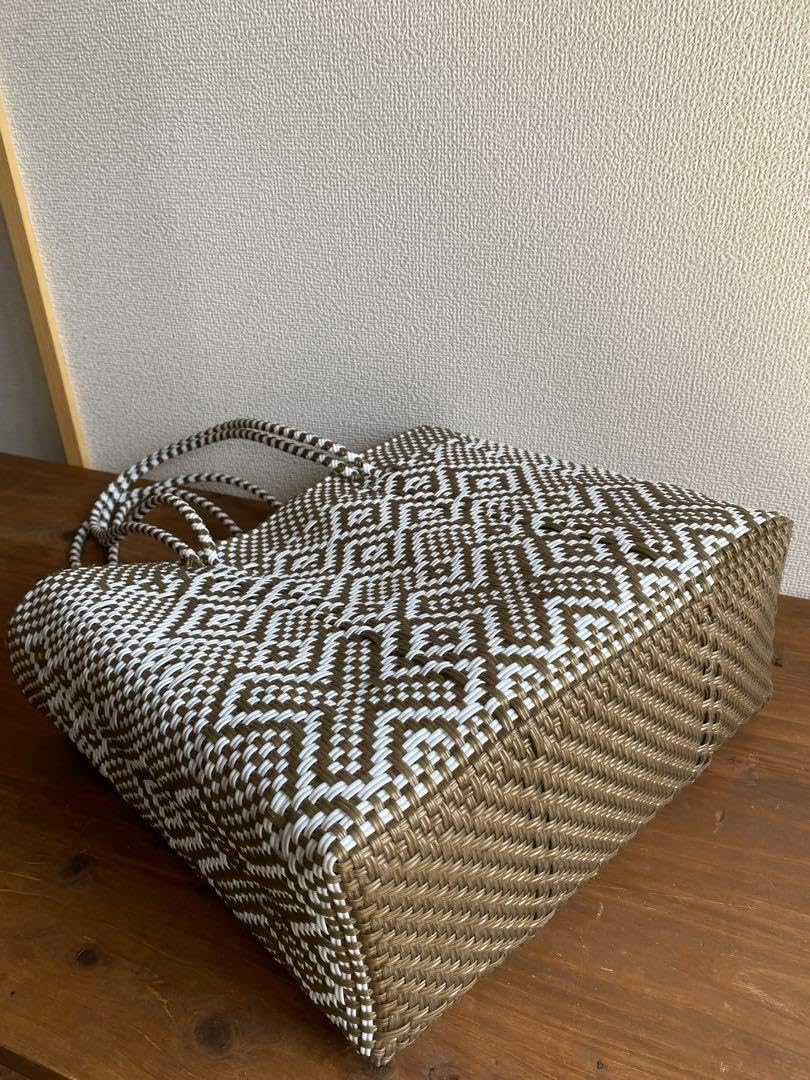 Lサイズ メキシコ オアハカ メルカドバッグ ホワイトとゴールド G19-L1