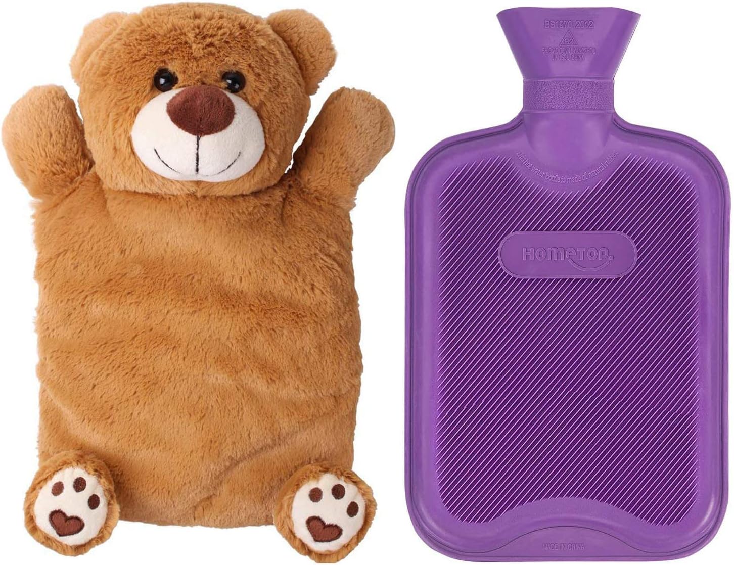 HomeTop Premium Classic Rubber Hot or Cold Water Bottle with Cute Stuffed Animal