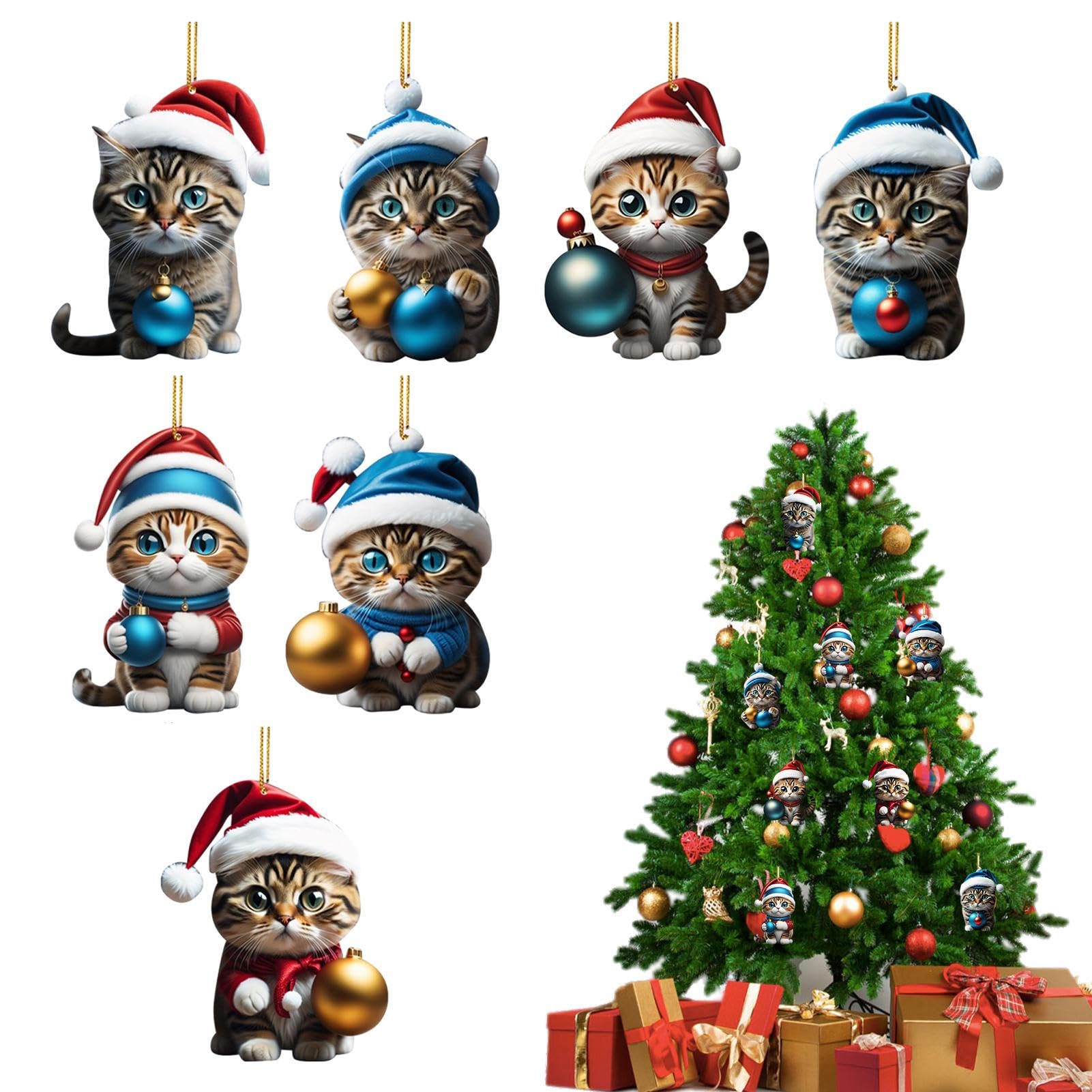 Shuangliao Cat Hanging Ornament, Cute Cat Christmas Stocking Hanging Pendant, Christmas Cat Ornaments For Xm-as, 2D Animal Ornaments For Christmas Tree, Backpack, Wall, Car Rearview, Window Decor