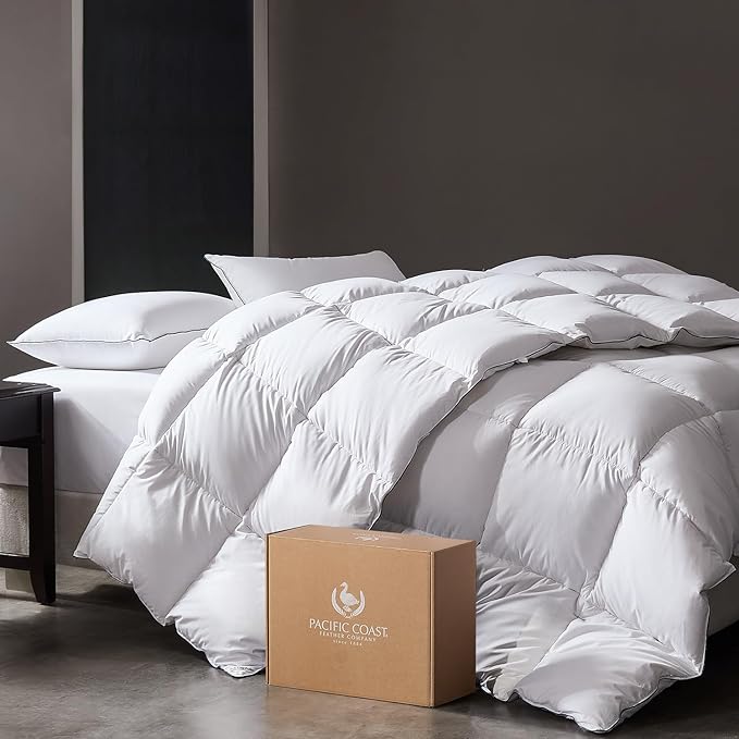 PACIFIC COAST Goose Feather Down Comforters King SizeExtra Fluffy White Duvet Insert, 8 Corner & Center Loops (106"x90")