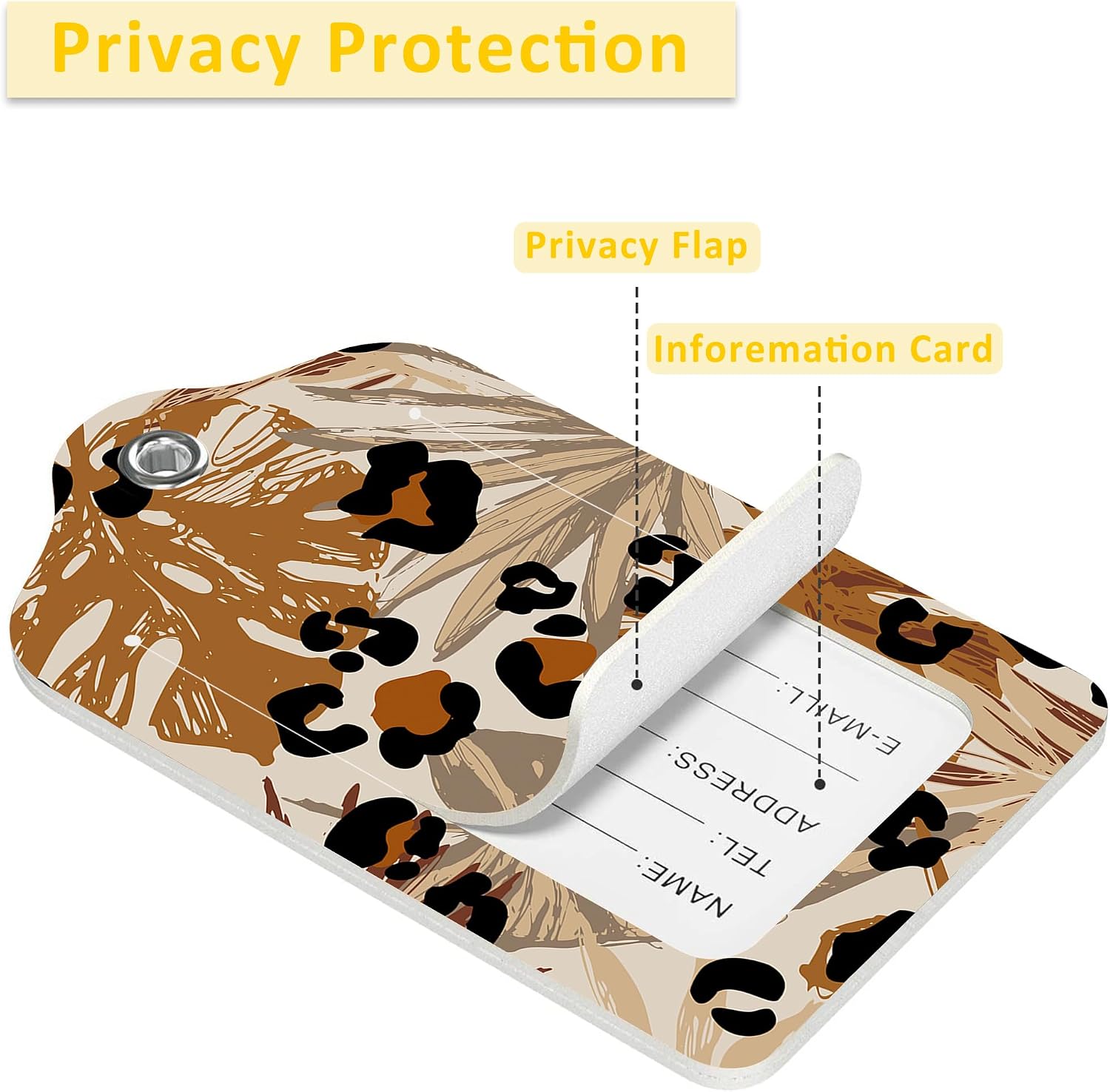 2 Pack Abstract Tropical Leaves Luggage Tags for Suitcases,Modern Boho Leather Baggage Suitcases Tag Name ID Label Privacy Cover Travel Bag Tags for Women Men Boys Girls image 4