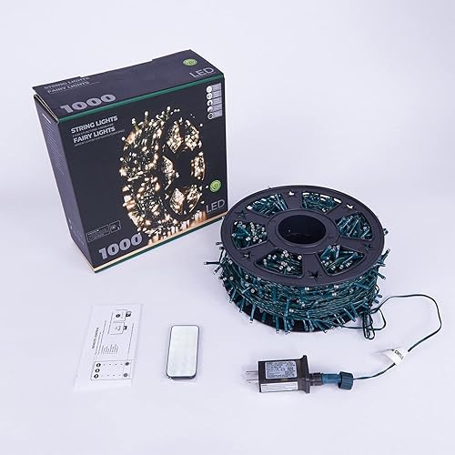 Miniatura 7 de 4 unidades Luces de Navidad para exteriores de 330 pies, 1000 luces LED con carrete, 8 modos y control remoto temporizador, certificación UL,