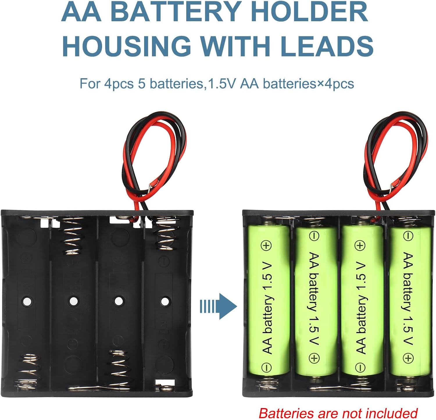 VWEICYY 2PACK 4 AA Battery Holder housing with Leads,2PCS 4 x 1.5V AA Battery Holder Case, Without Cover