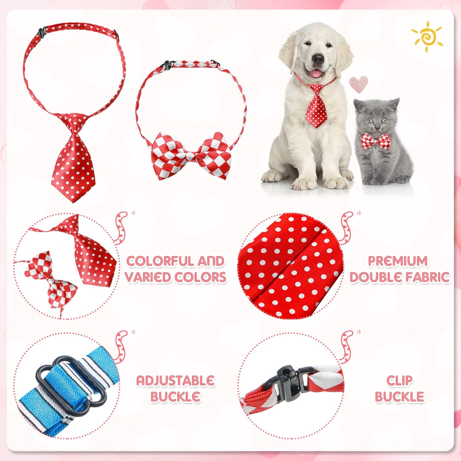 Reginary 70 Pieces Adjustable Dog Bow Ties Set Includes 40 Pet Bow Ties and 30 Neckties Dog Bowties Collars Grooming Accessories for Large Pets Cats Daily Wearing Holiday