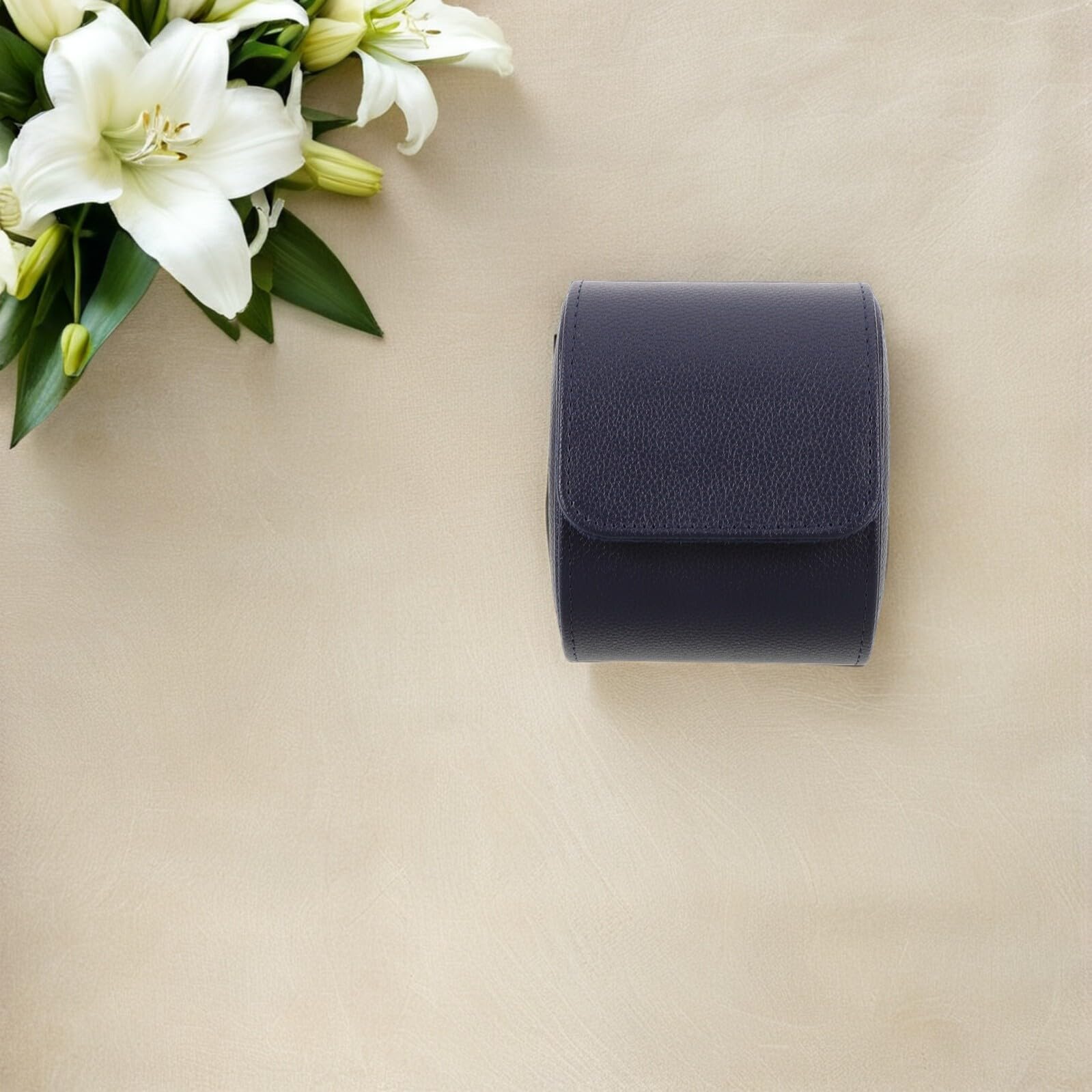 Reise Uhrenetui Einzeln aus Pu Leder, Blau, für Herren und Damen | Staubdichte Schutzbox mit Weicher Innenfütterung, Stabile Form für Geschäftsreise und Urlaub, für Schmuck