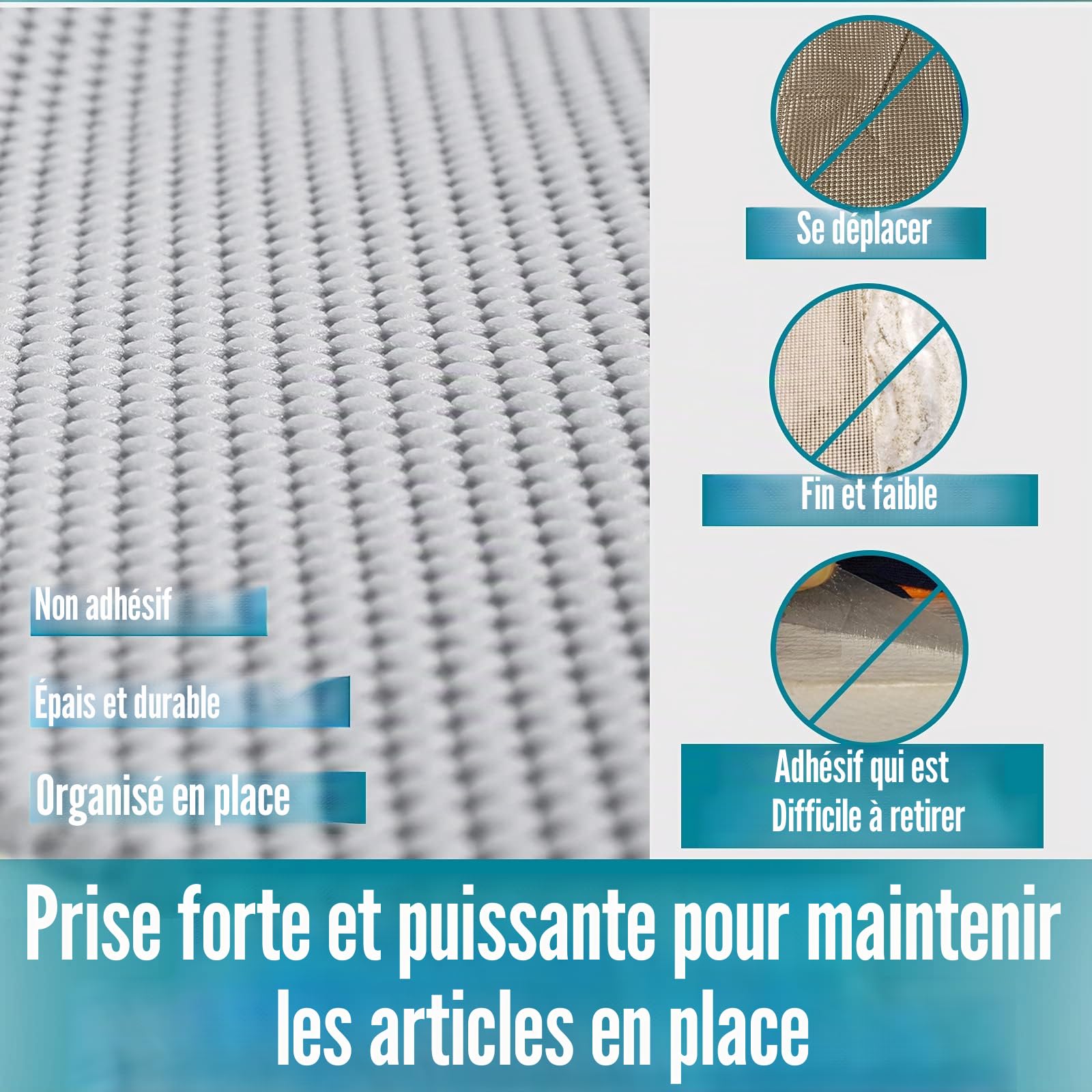 Revêtement d'étagère et de tiroir, non adhésif, antidérapant et durable, taille complète, 45 cm x 6 m pour tiroirs, étagères, armoires, rangement, cuisine, bureaux, ustensiles de cuisine, vaisselle