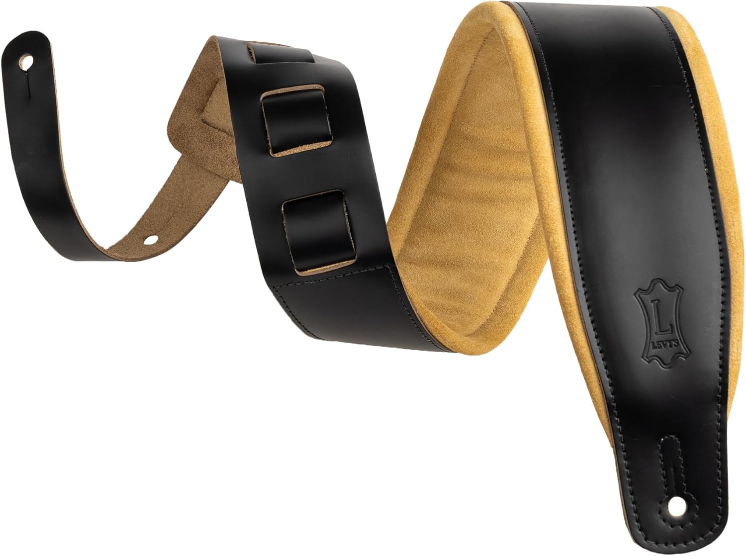 Levy's Leathers Best-Selling 3" Wide Amped Leather Series Guitar Strap with Foam Padding, Black with Tan Suede Backing, (M26SPD-BLK-TAN)