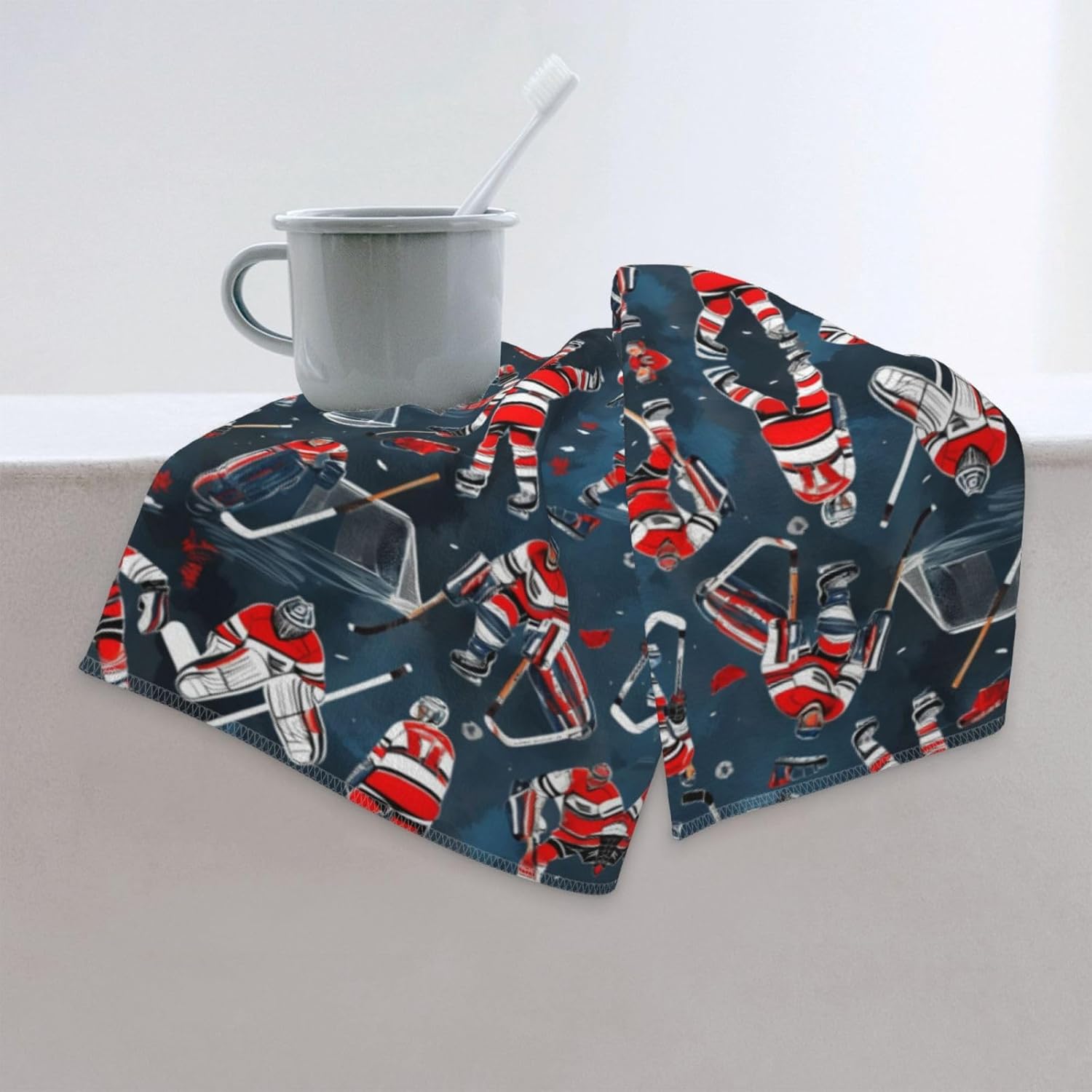 Hockey Elements Creative Patterned Print Hand Towels for Kitchen, Decorative Bathroom Towels Decor Farmhouse Cute for Men Women Gifts