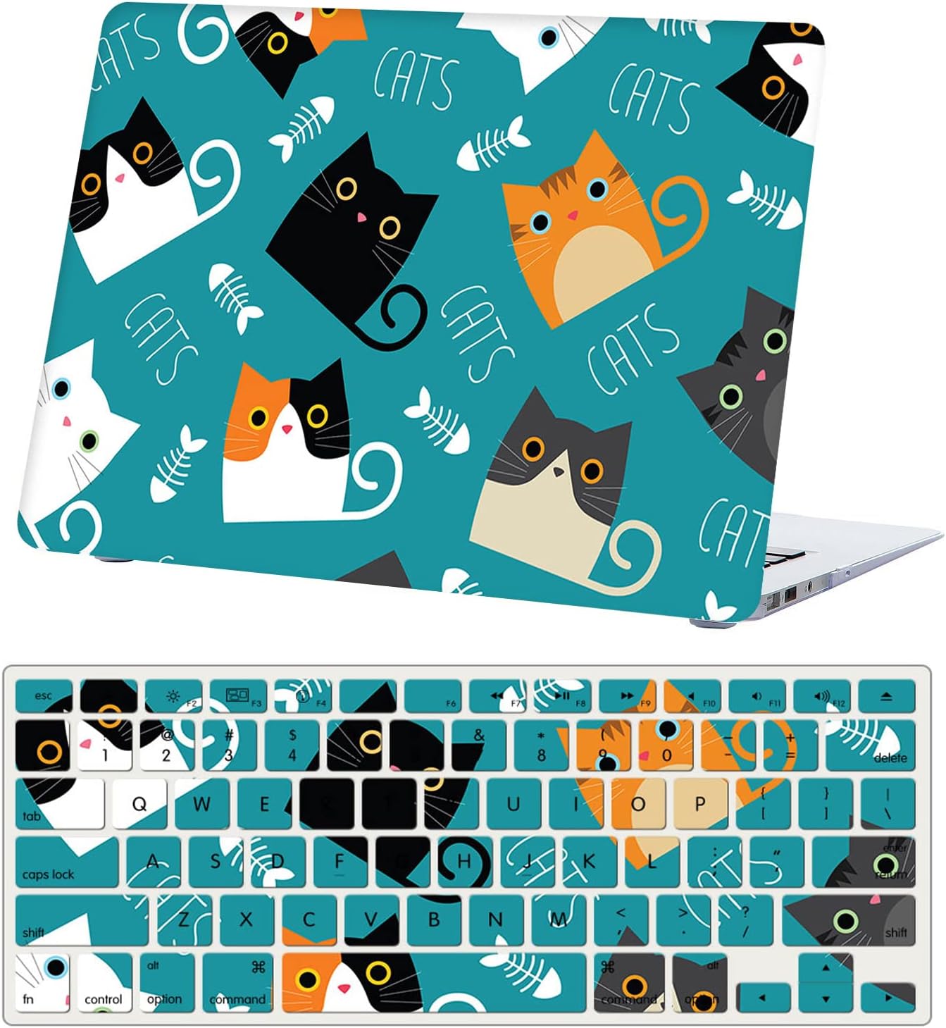 Laptop Case Compatible with New MacBook Air 13 Inch Case 2020 2019 2018 Release A2337 M1 A2179 A1932 with Retina Display & Touch ID, Plastic Hard Shell Case & Keyboard Cover Skin - Cute cat