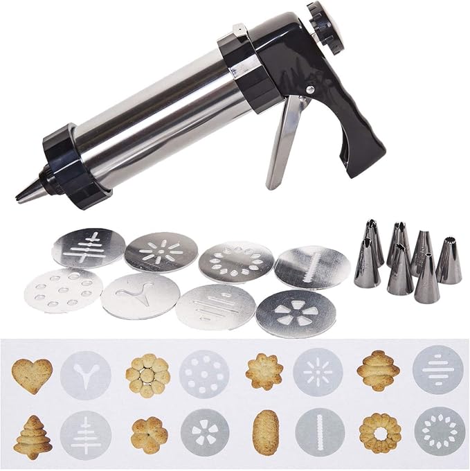 Lybunair Edelstahl-Kekspresse Mit 20 Formen & 4 Spritztüllen - Backset Für Kreative Kekse