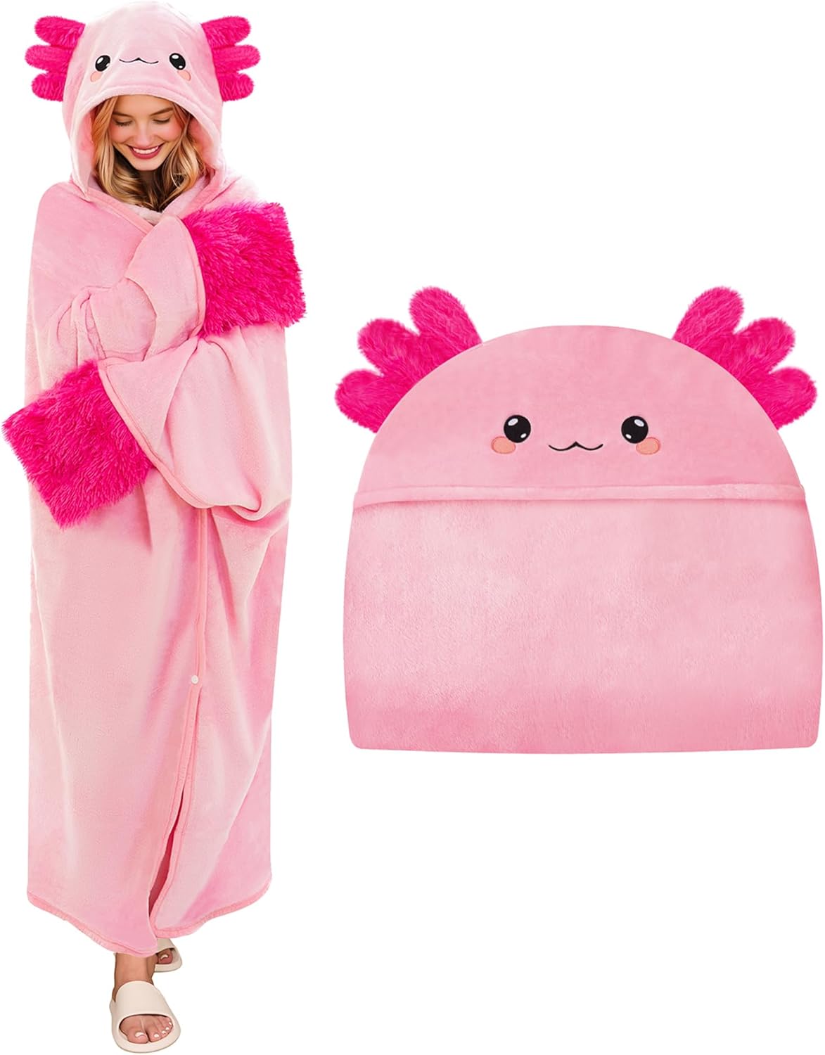 Wearable Hooded Blanket for Adults Soft Warm Cozy Plush Flannel Throw & Sherpa Hoodie Cloak Wrap Gifts for Adults