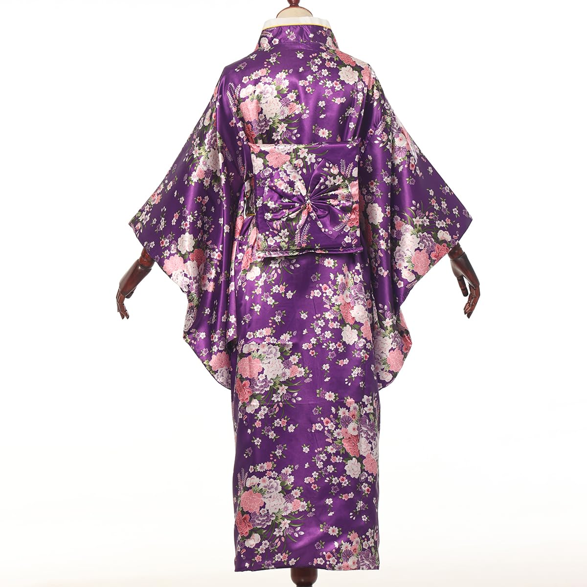 BPURB Kimono traditionnel japonais pour femme Geisha Yukata Robe de bain en satin Motif fleurs