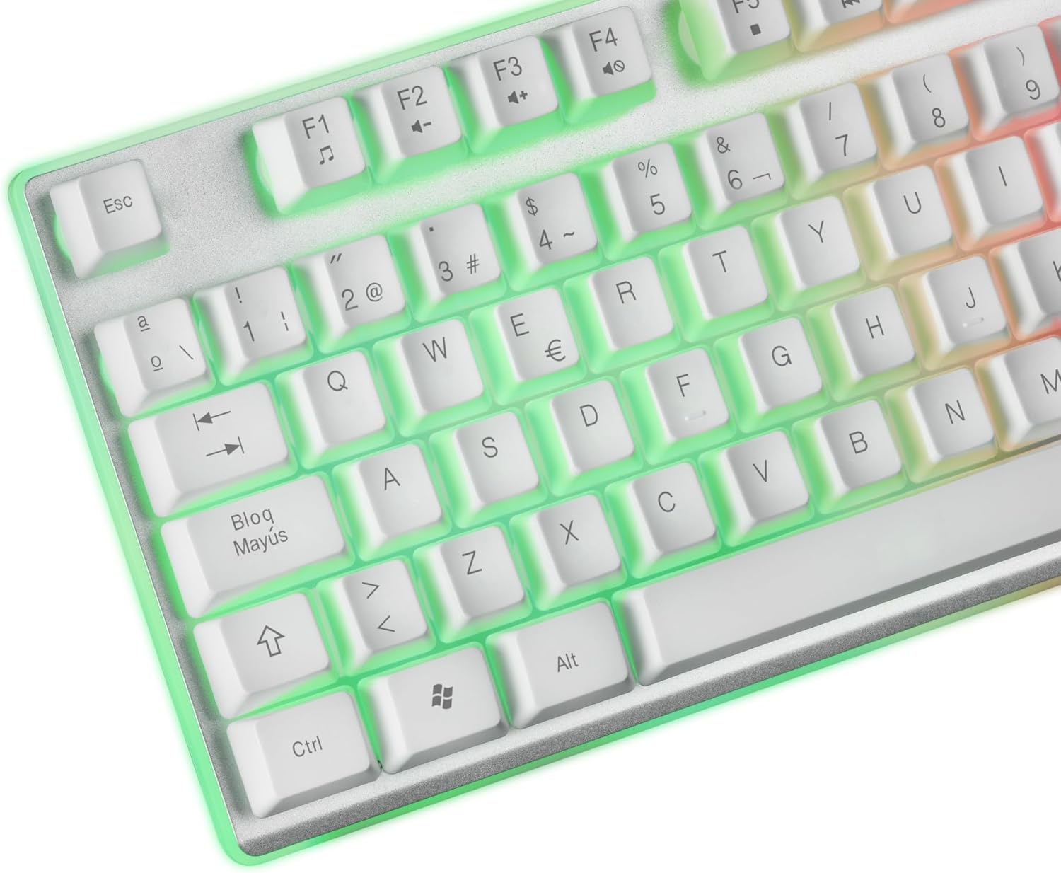 Close-up of Mars Gaming MCPX keyboard keys with FRGB lighting