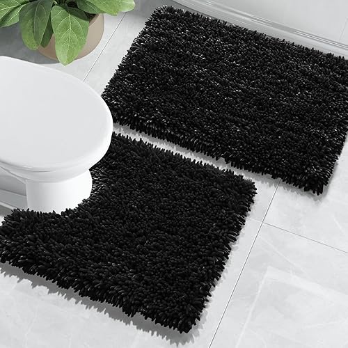 Miniatura 4 de Yimobra Juego de 2 alfombras de baño, lujosas alfombras de baño extragruesas, antideslizantes de felpa para el suelo del baño, lavables a máquina,