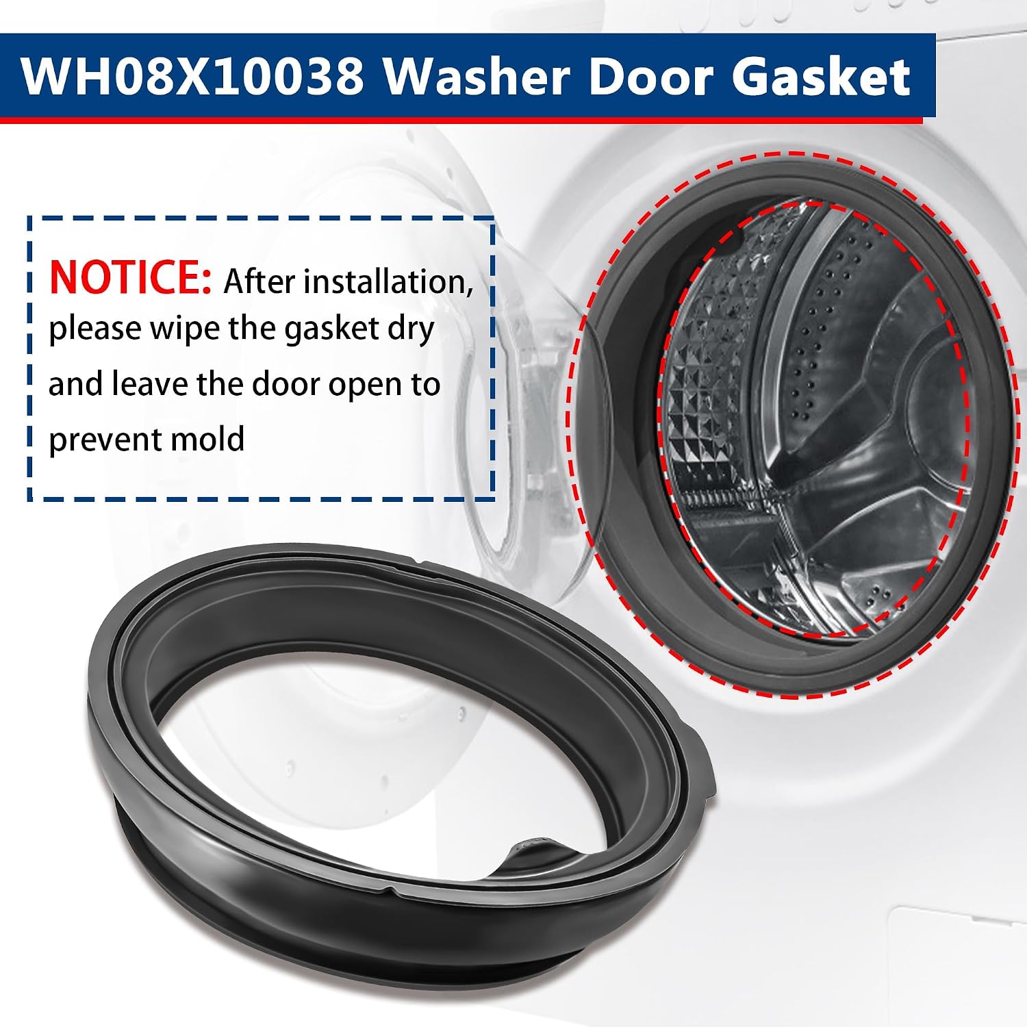 UPGRADED WH08X10038 Washer Door Boot Seal Fit for GE Front Load Washer WPDH8800J0MV WPDH8800J3WW WPDH8800J1MG WPDH8800J1WW WPDH8800J2MG WPDH8800J2MV WPDH8800J2WW WPDH8800J0WW WPDH8800J3MV WPDH8800J0MG