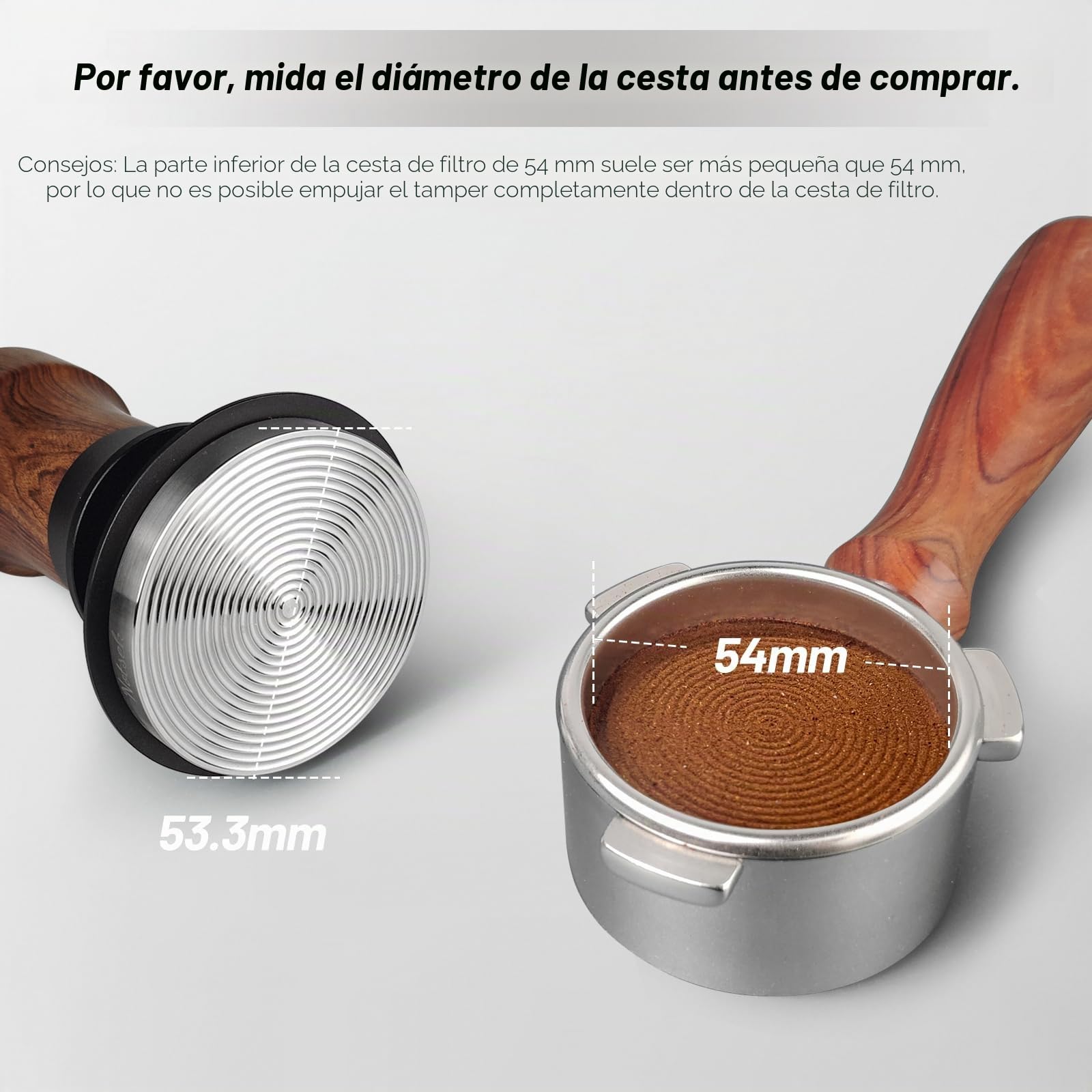NOTSEK Tamper de café de 54 mm, herramienta de presión constante de 30 libras con base ondulada, prensador de espresso calibrado de madera de nogal para portafiltro de salvia