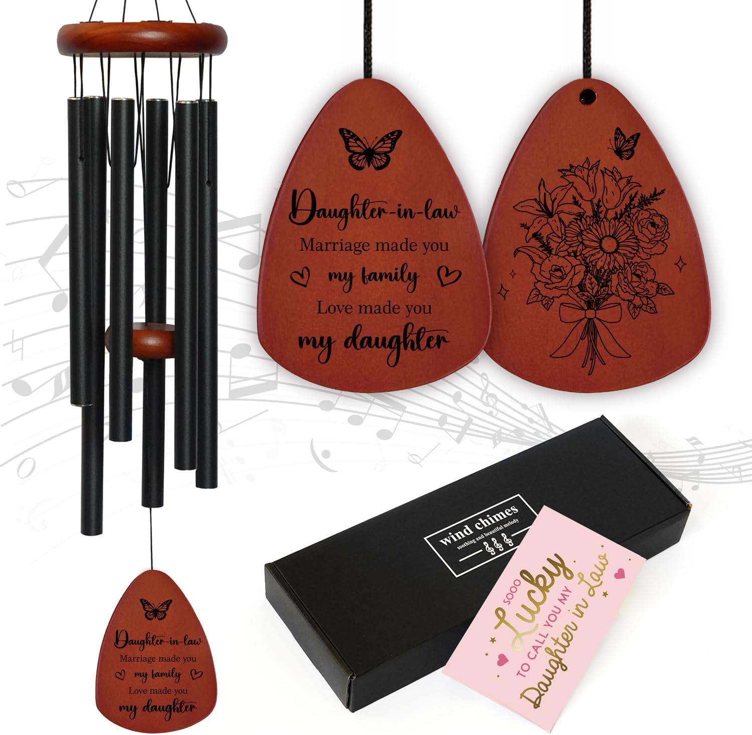 Daughter in Law Gifts, Birthday Christmas Valentines Mother's Day Wedding Gifts for Daughter in Law Son, Anniversary Wind Chimes Presents from Mother in Law, Garden Decoration for Outside Patio Home