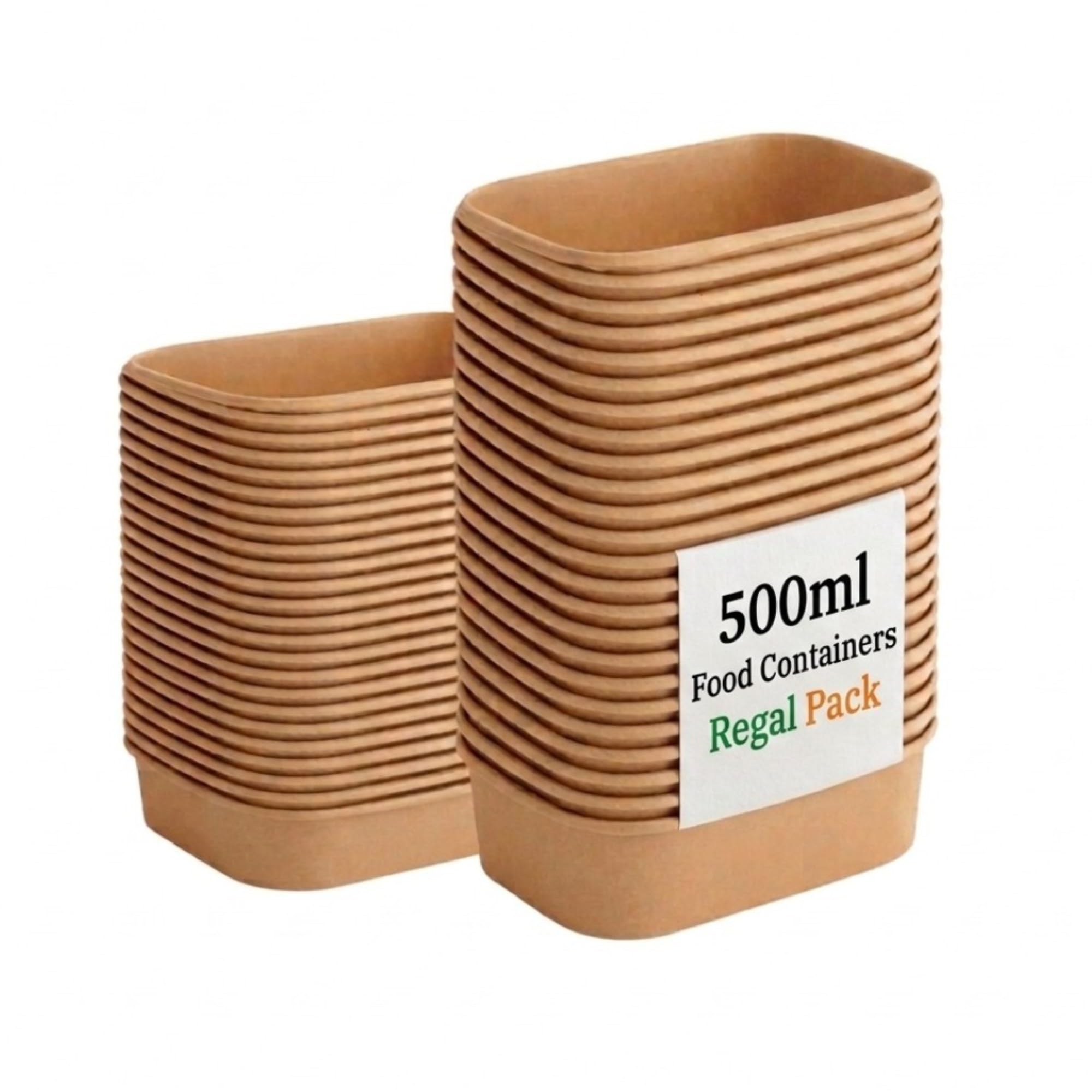 50 x 500ml (18oz) Kraft Paper Food Containers without Lids | Rectangular Disposable Takeaway Boxes - Heavy-Duty, Leakproof, Oil & Water Resistant for Restaurant, Salad, Soup, & Meals