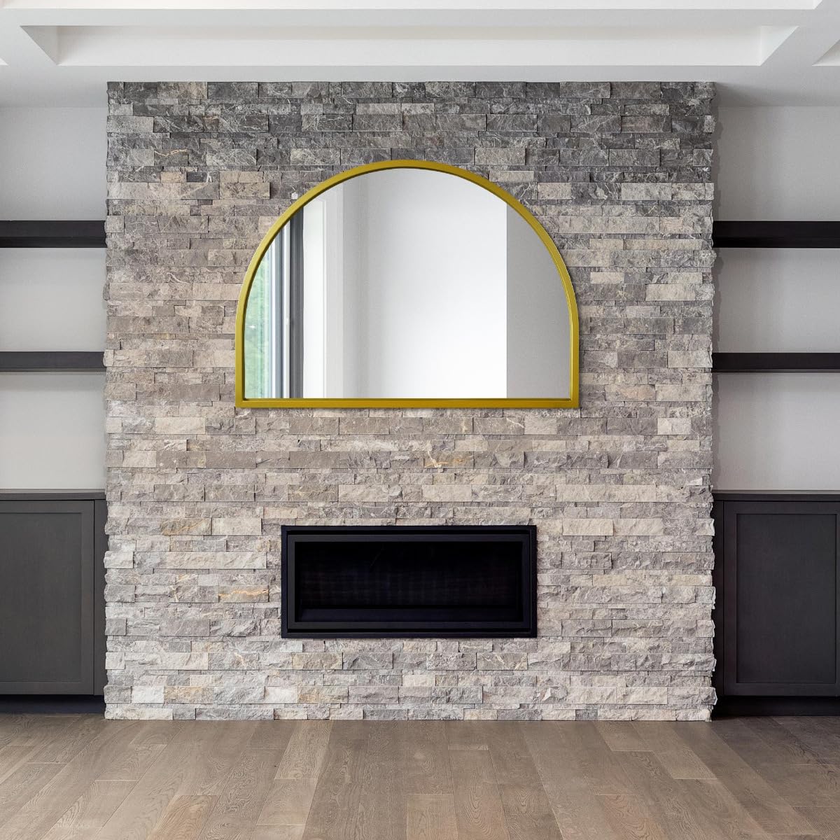 MirrorOutlet The Arcus - Gold Metal Framed Modern Arched Wall Mirror 49" X 35" (125CM X 90CM) Gold 2cm Wide Frame and 3cm Deep.