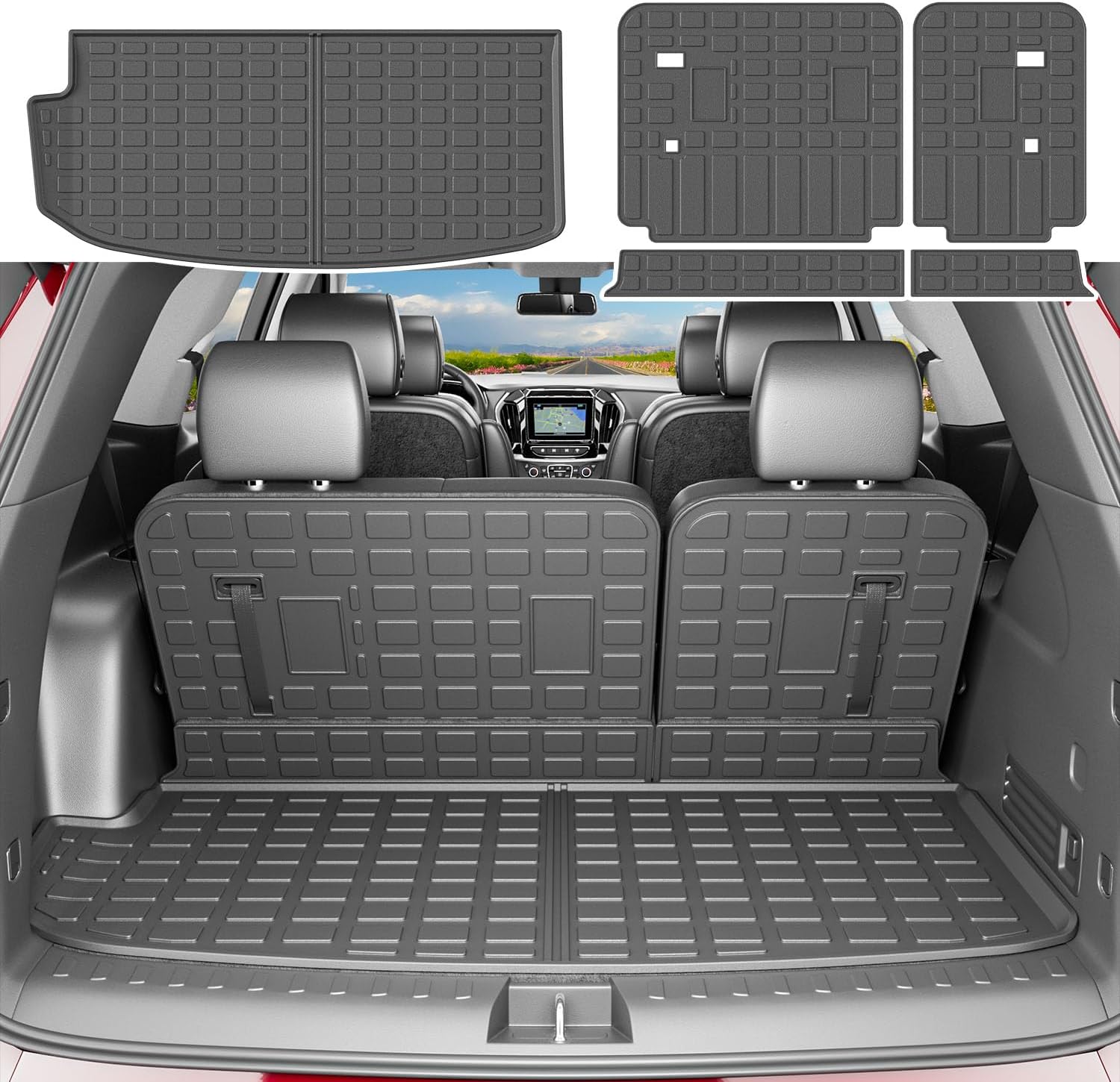 xipoqix Cargo Liner Backrest Mat Compatible with 2018-2023 Chevy Traverse Trunk Mat TPE Material Cargo Mat Replacement for 2018-2023 Chevy Traverse Accessories (Cargo Mat+Backrest Mat)