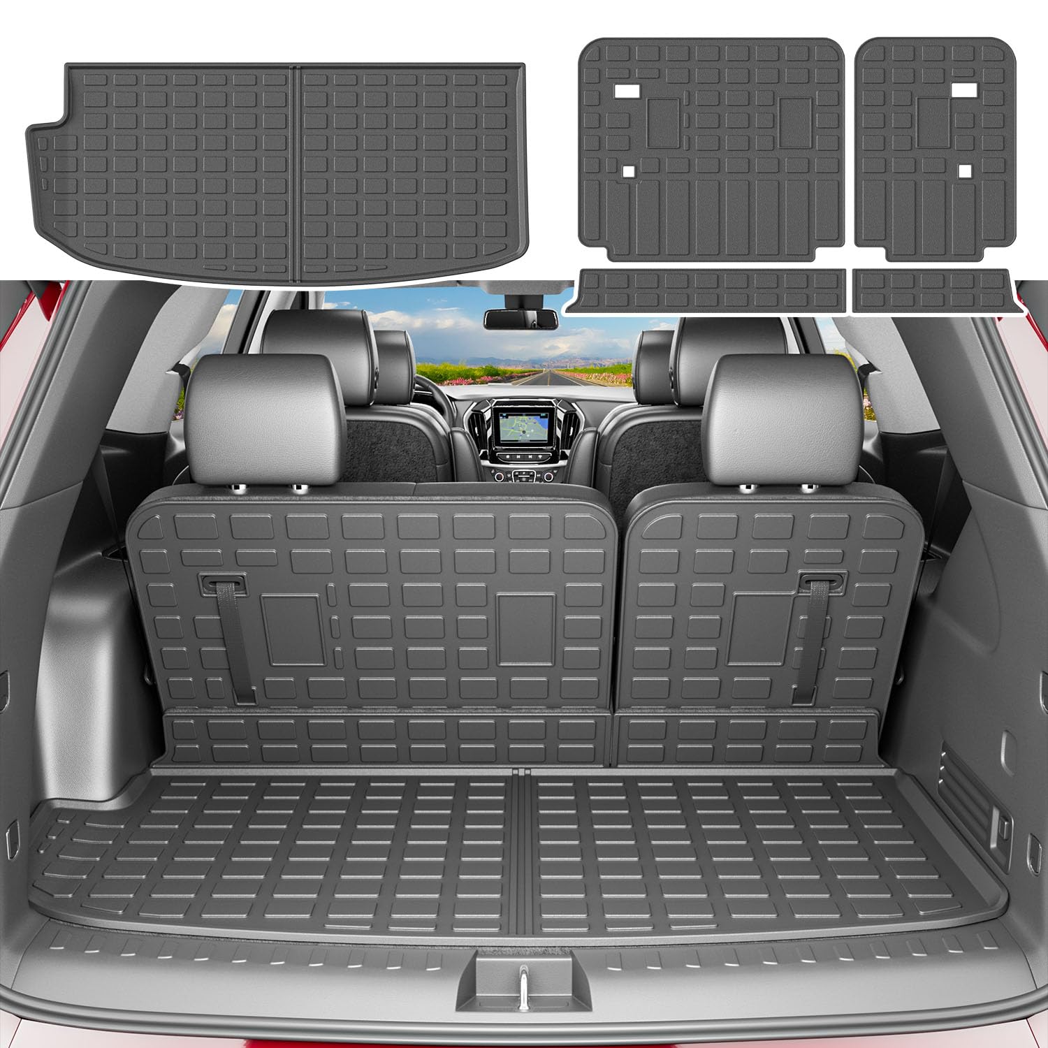 xipoqix 7&8 Seats Cargo Mat Compatible with 2018-2024 Chevy Traverse Cargo Liner Trunk Backrest Liner Trunk Mat Replacement for 2018-2024 Chevy