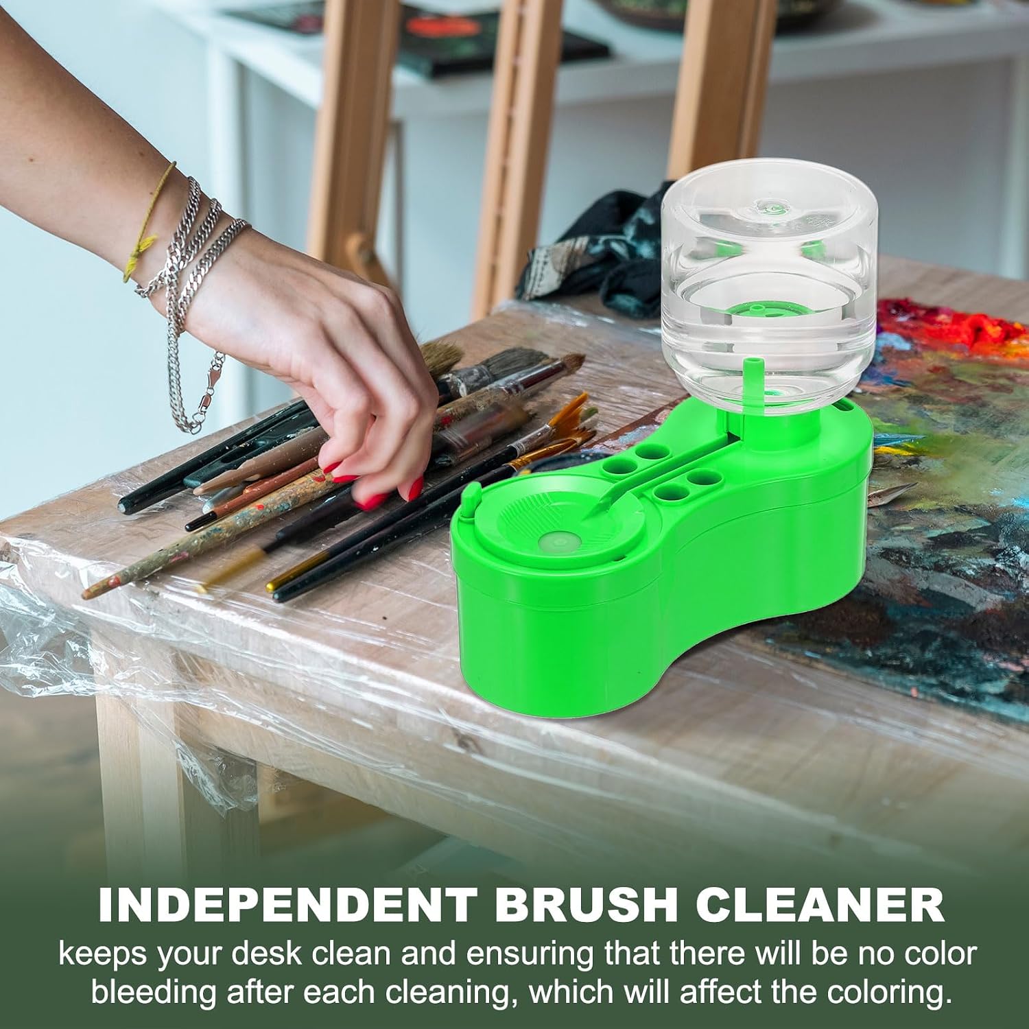YOKIVE Paint Brush Cleaner, Green Water-Based Painting Brush Cleaner Washer with Water Tank Art Essential Supplies Accessories for Watercolor