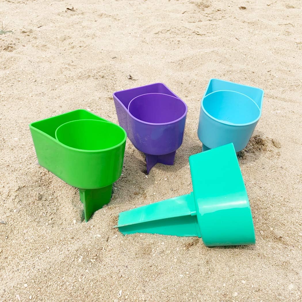Home Queen Beach Cup Holder with Pocket, Multifunctional Sand Cup Holder for Beverage Sunglass Phone and Key, Beach Accessory Drink Sand Coaster, Set of 8