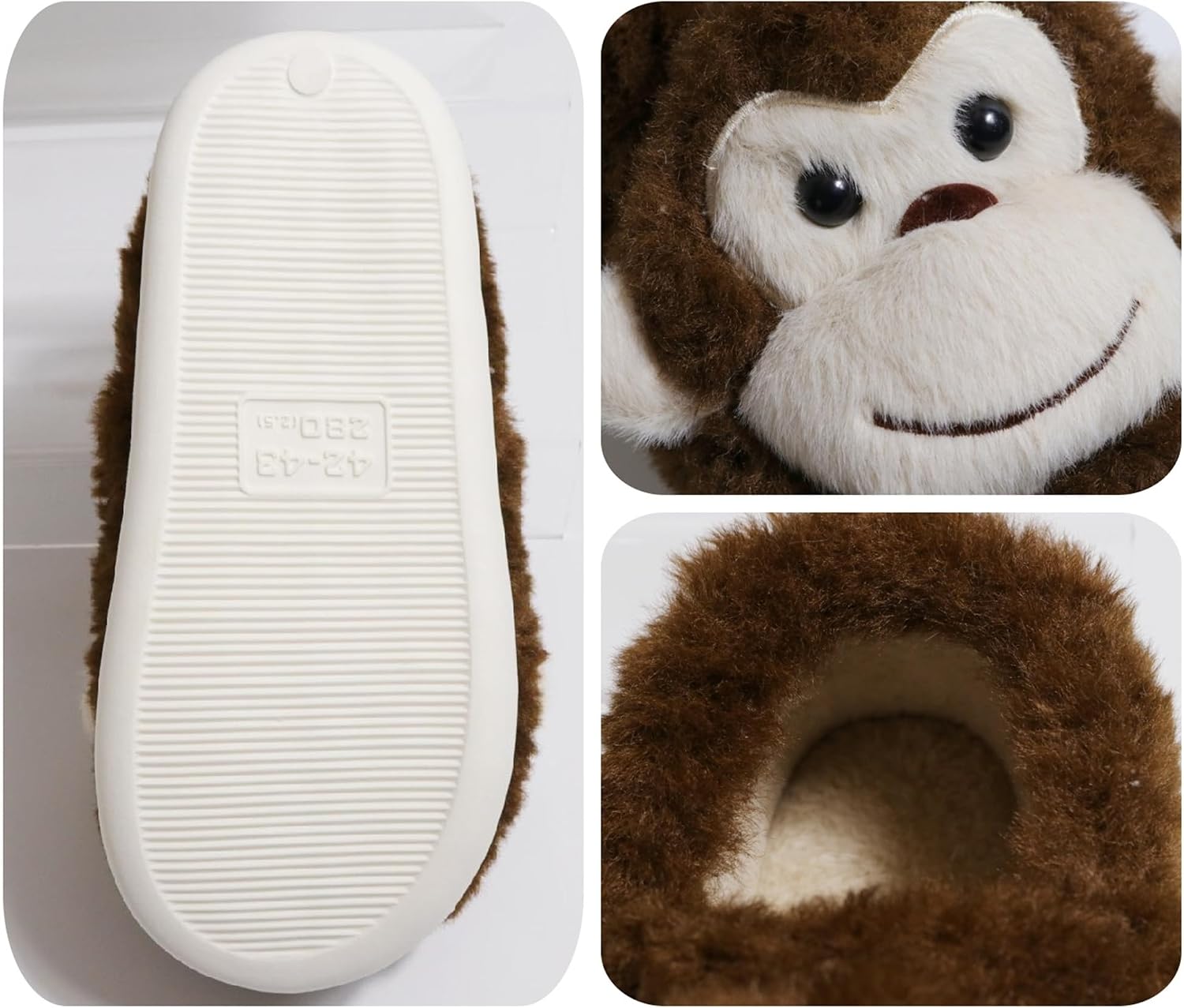 Monkey Animal Slippers for Women Cute Plush Home Warm Winter Indoor Shoes