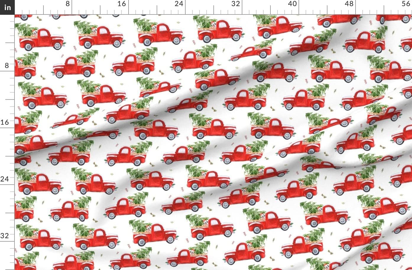 Spoonflower Fabric - Best Friend Christmas Truck Red Dogs Holidays Winter Tree Vintage Printed on Organic Cotton Sateen Fabric by The Yard - Sewing Quilting Apparel Home Decor