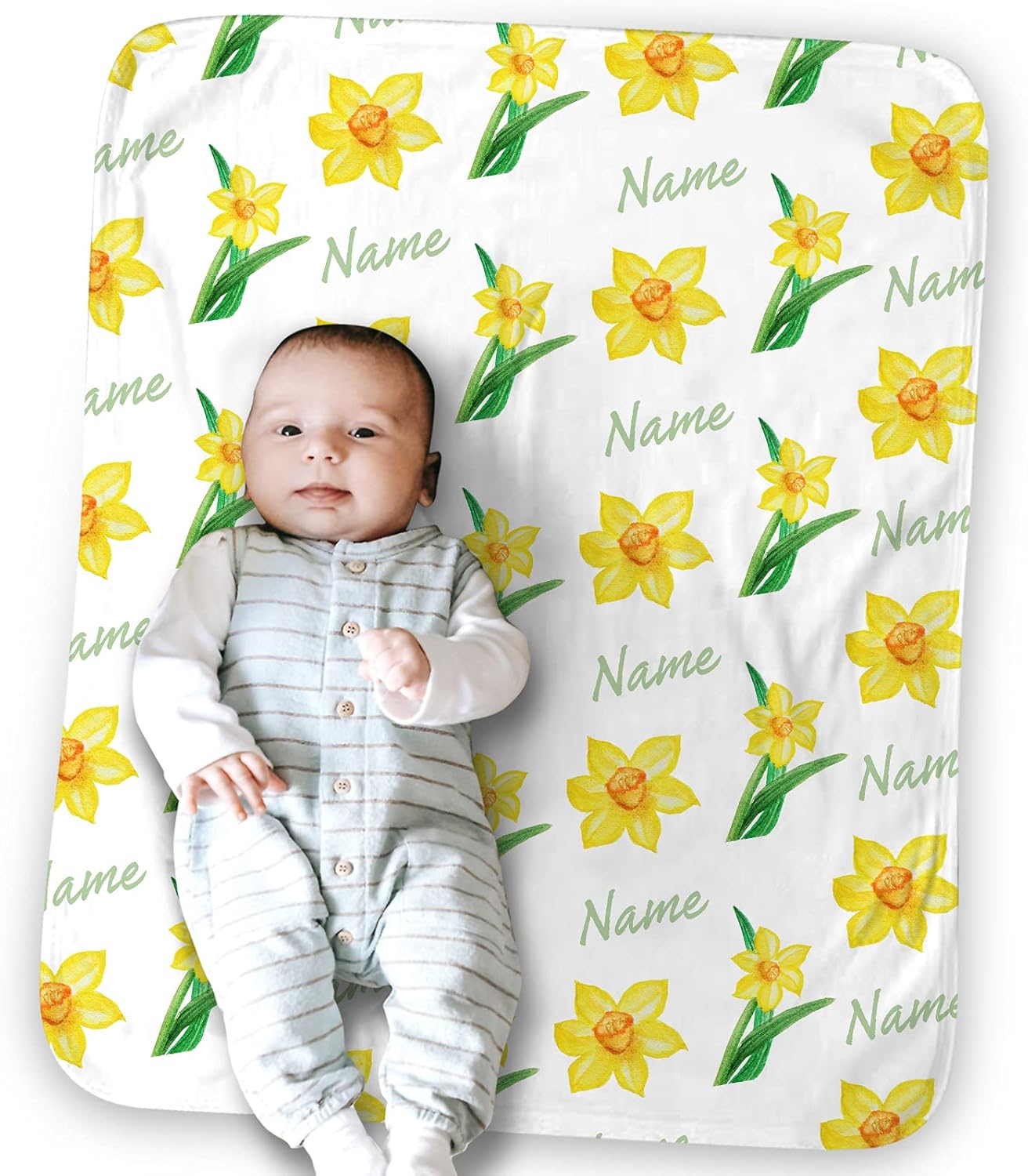 Personalized Daffodils Blanket, Swaddle Blanket, Super Soft Double Layer Soft Plush Minky Catch Blanket with Dotted Backing 30 X 40 inches
