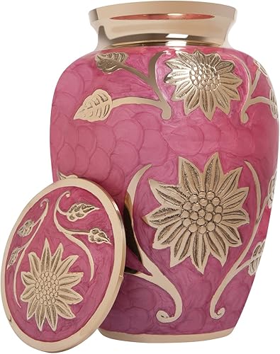 Miniatura 2 de Urna funeraria de flor rosa - Urna de cremación para cenizas humanas - Latón - Adecuado para entierro o nicho de cementerio - Modelo Rose Lisette -
