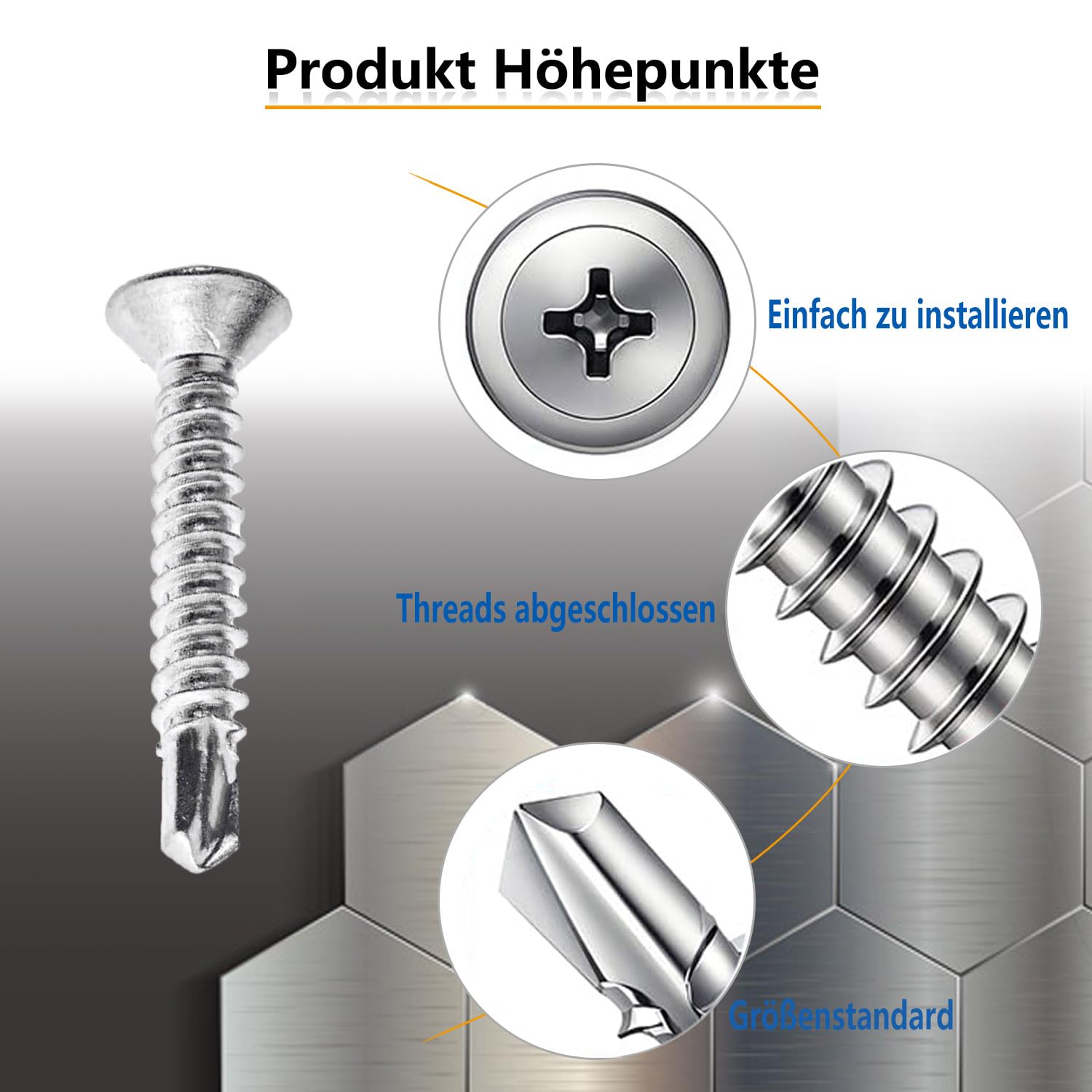 160 sztuk wkrętów samogwintujących do blachy 4,2 x 13 mm, stal nierdzewna 410, z łbem płaskim Phillips o wysokiej wytrzymałości