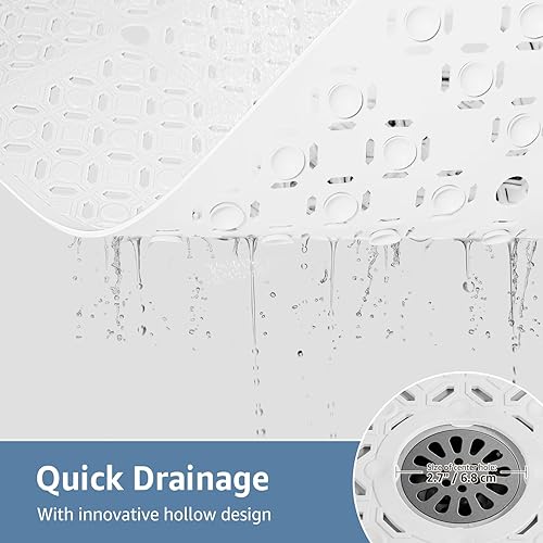 Miniatura 3 de Yolife Tapete de ducha cuadrado, 27 x 27 pulgadas, tapete de ducha grande con orificio de drenaje central, tapete de ducha antideslizante de TPE